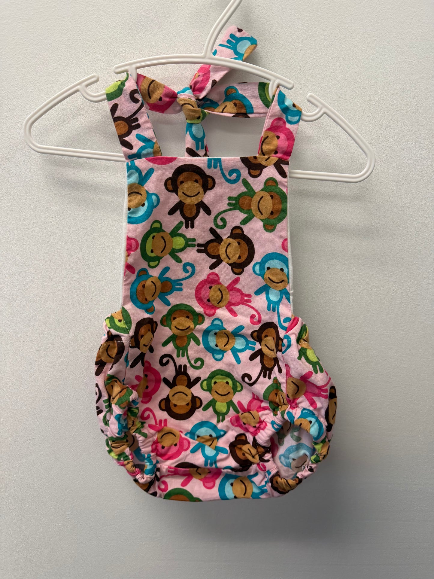 HANDSEWN MONKEY BUBBLE ROMPER SIZE 3-6M
