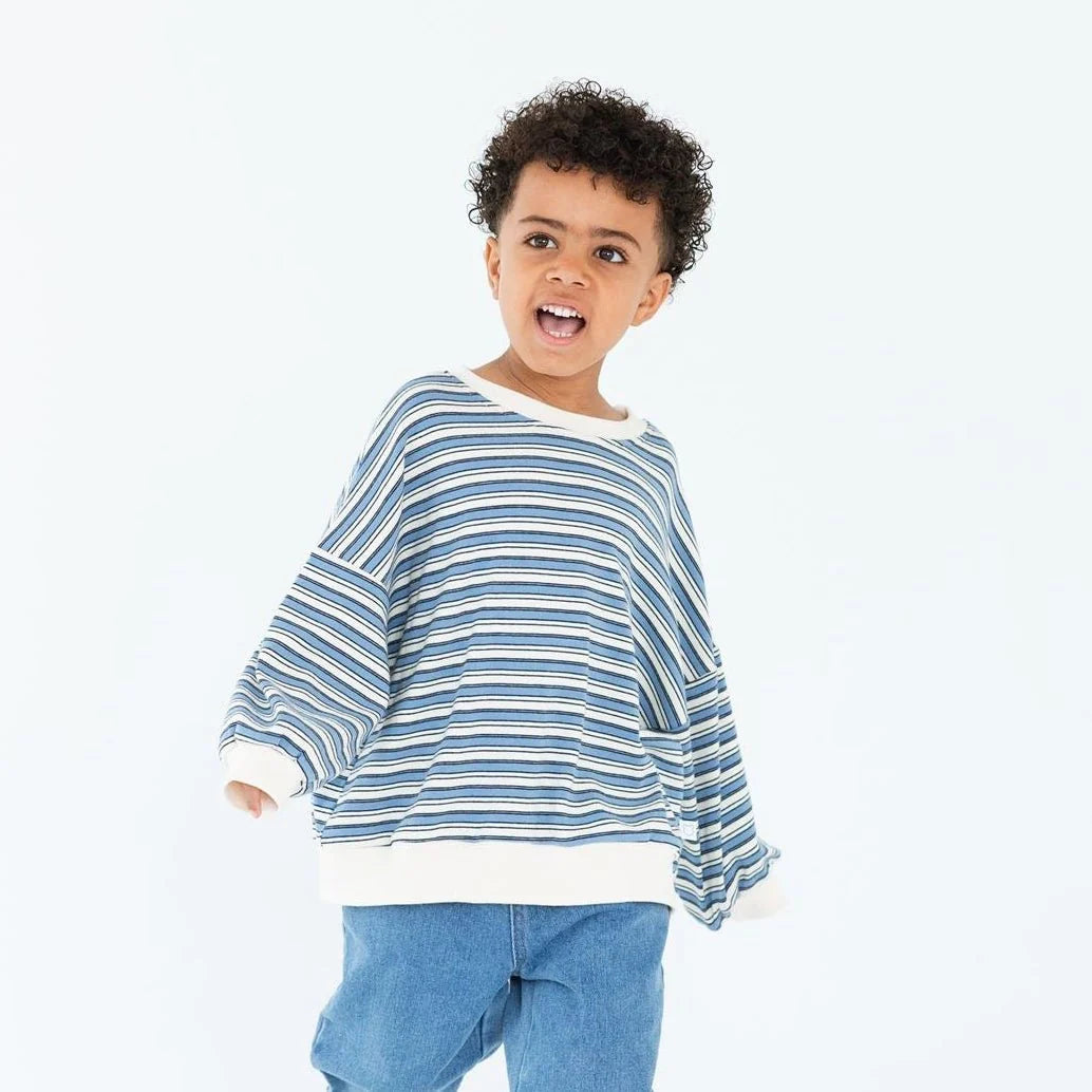 ROOBEAR BLUE & CREAM STRIPPED CREWNECK