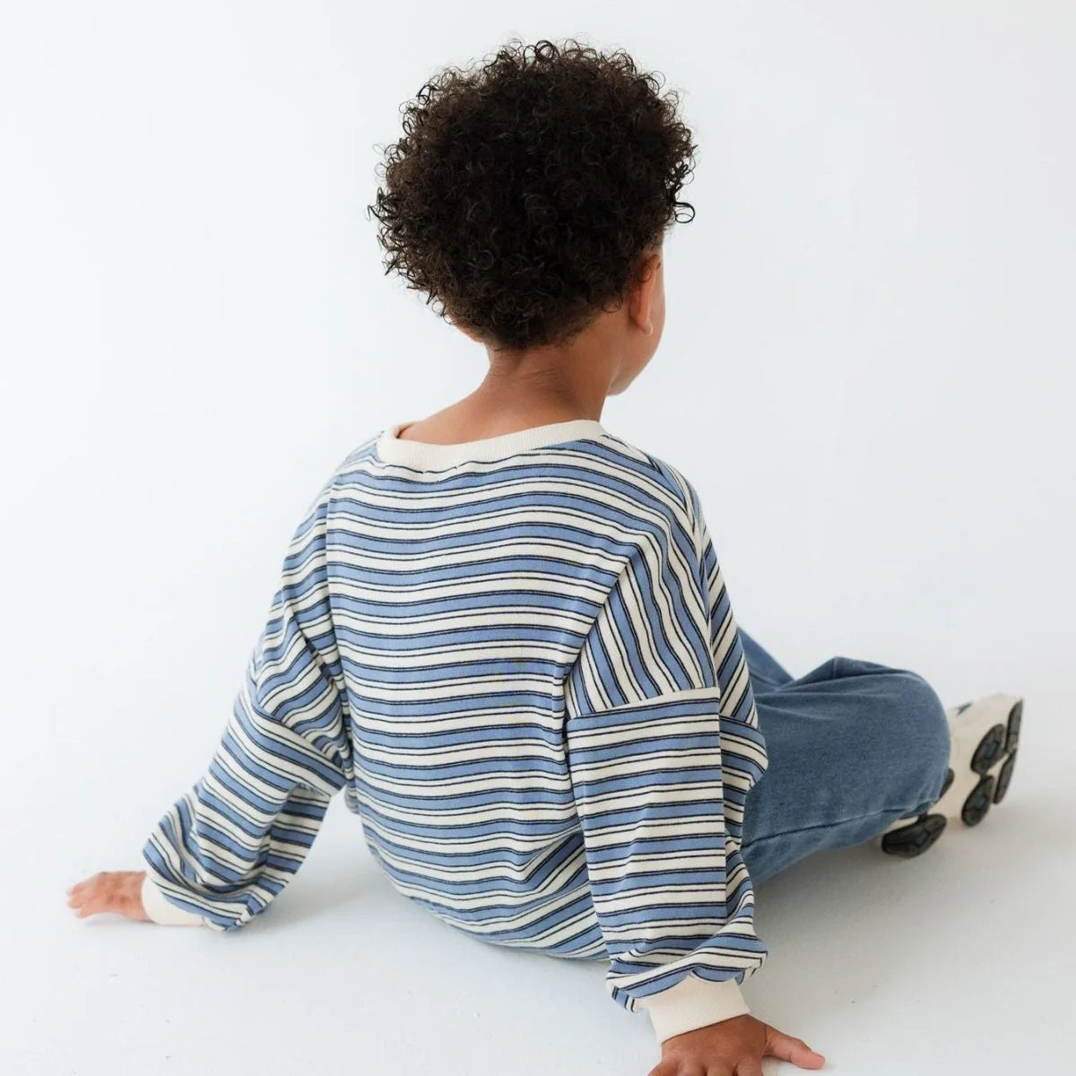 ROOBEAR BLUE & CREAM STRIPPED CREWNECK