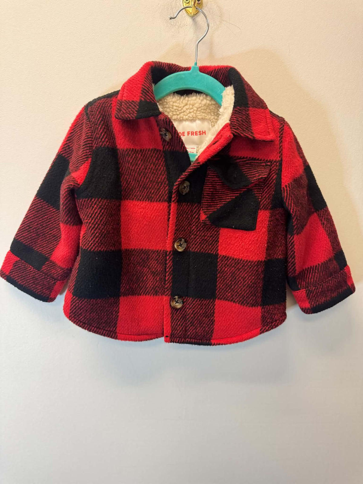 JOE FRESH SHERPA LINED PLAID COAT SIZE 6-12M