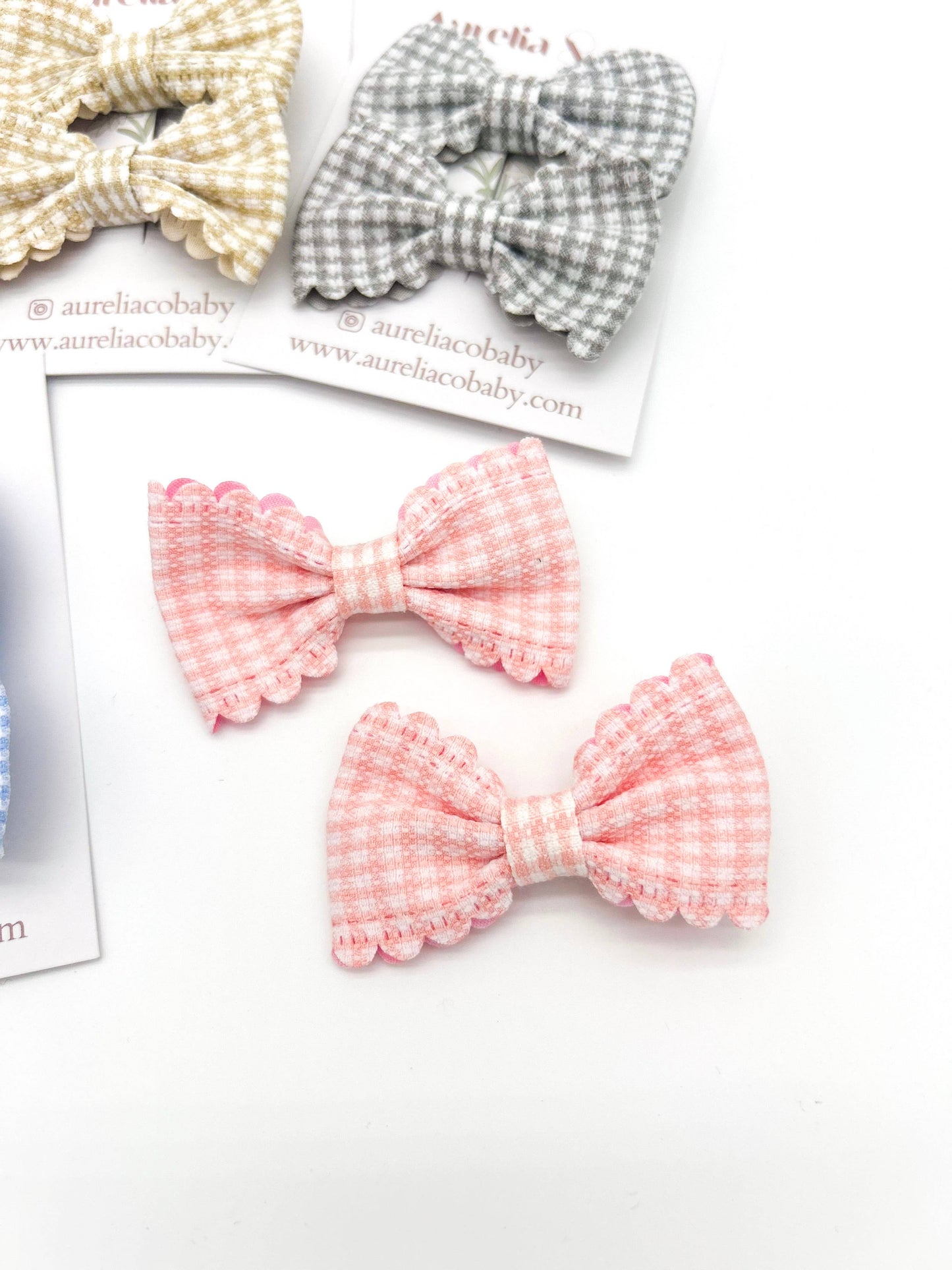 Kids Gingham Hair Bow Clips Accessories