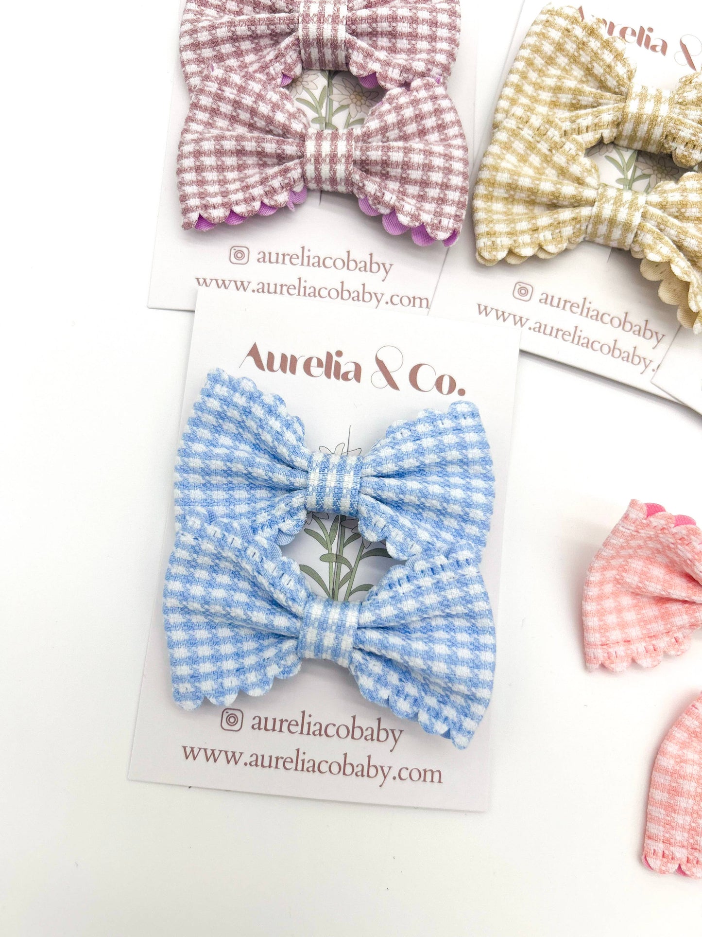Kids Gingham Hair Bow Clips Accessories