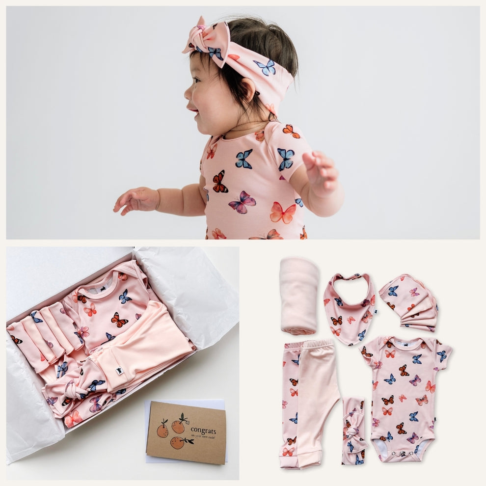 LITTLE & LIVELY BAMBOO BABY CAPSULE GIFT BOX - BUTTERFLIES & BLUSH 0-6M