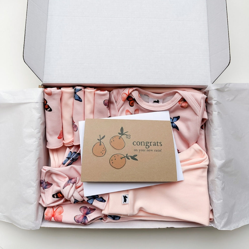 LITTLE & LIVELY BAMBOO BABY CAPSULE GIFT BOX - BUTTERFLIES & BLUSH 0-6M