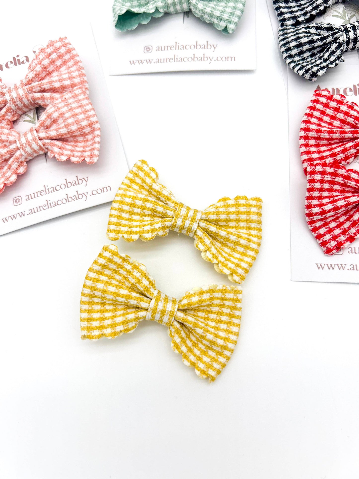 Kids Gingham Hair Bow Clips Accessories