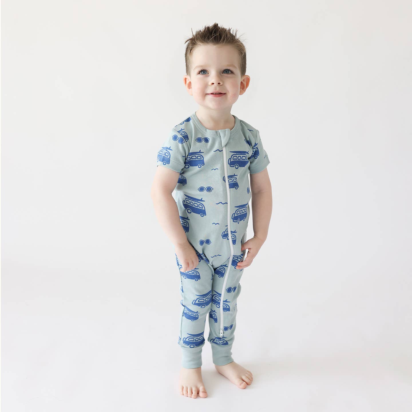 PARADE ORGANICS 2-Way' Zip Romper - Short Sleeve: Surf