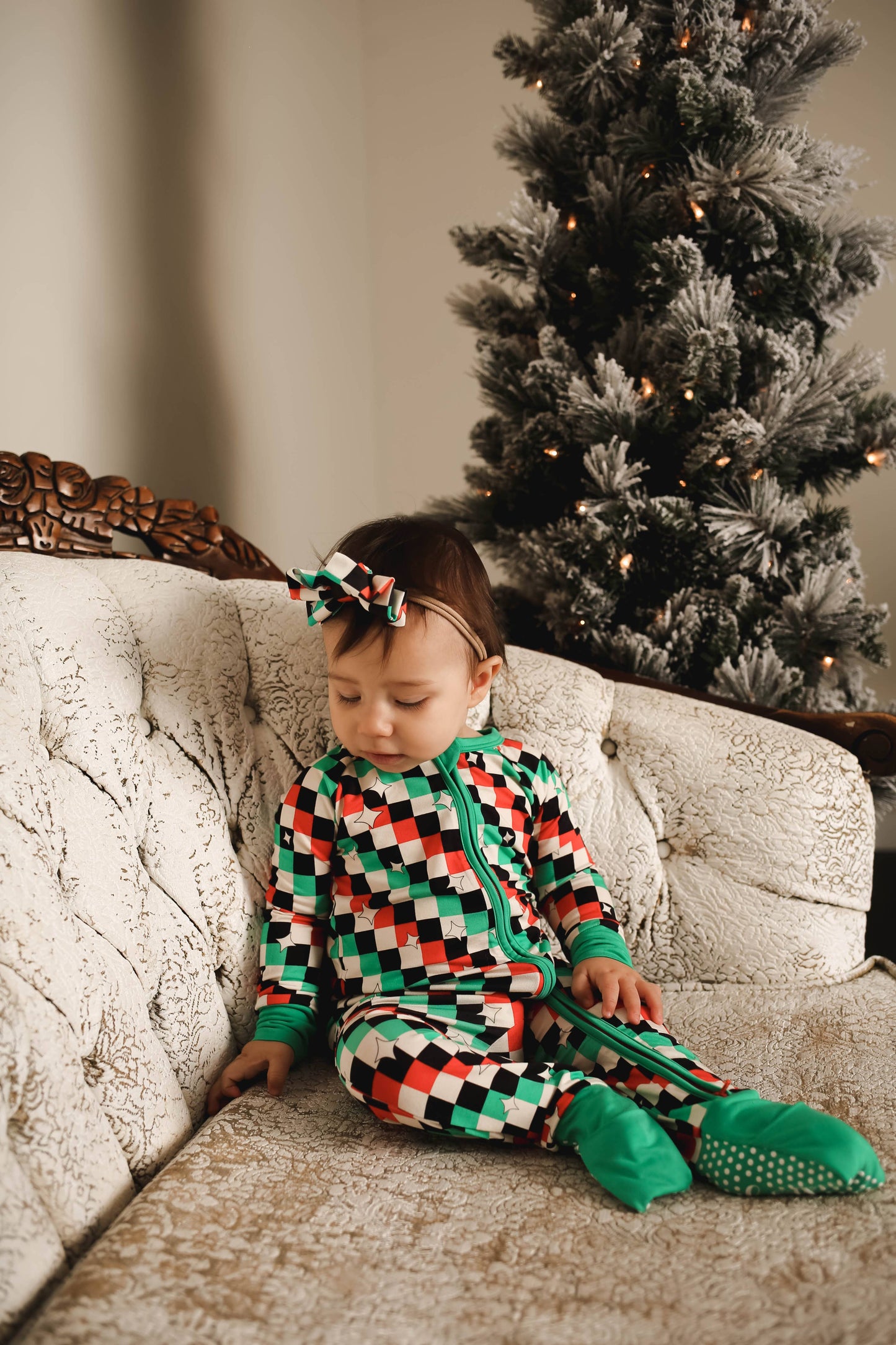 Love & Grace Check the halls zip romper