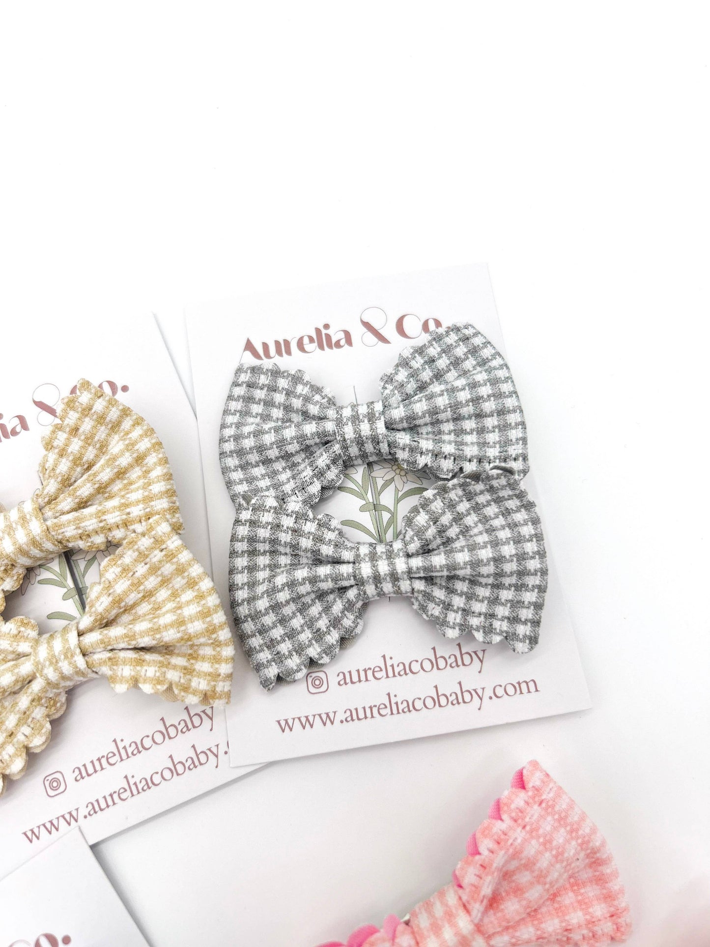 Kids Gingham Hair Bow Clips Accessories