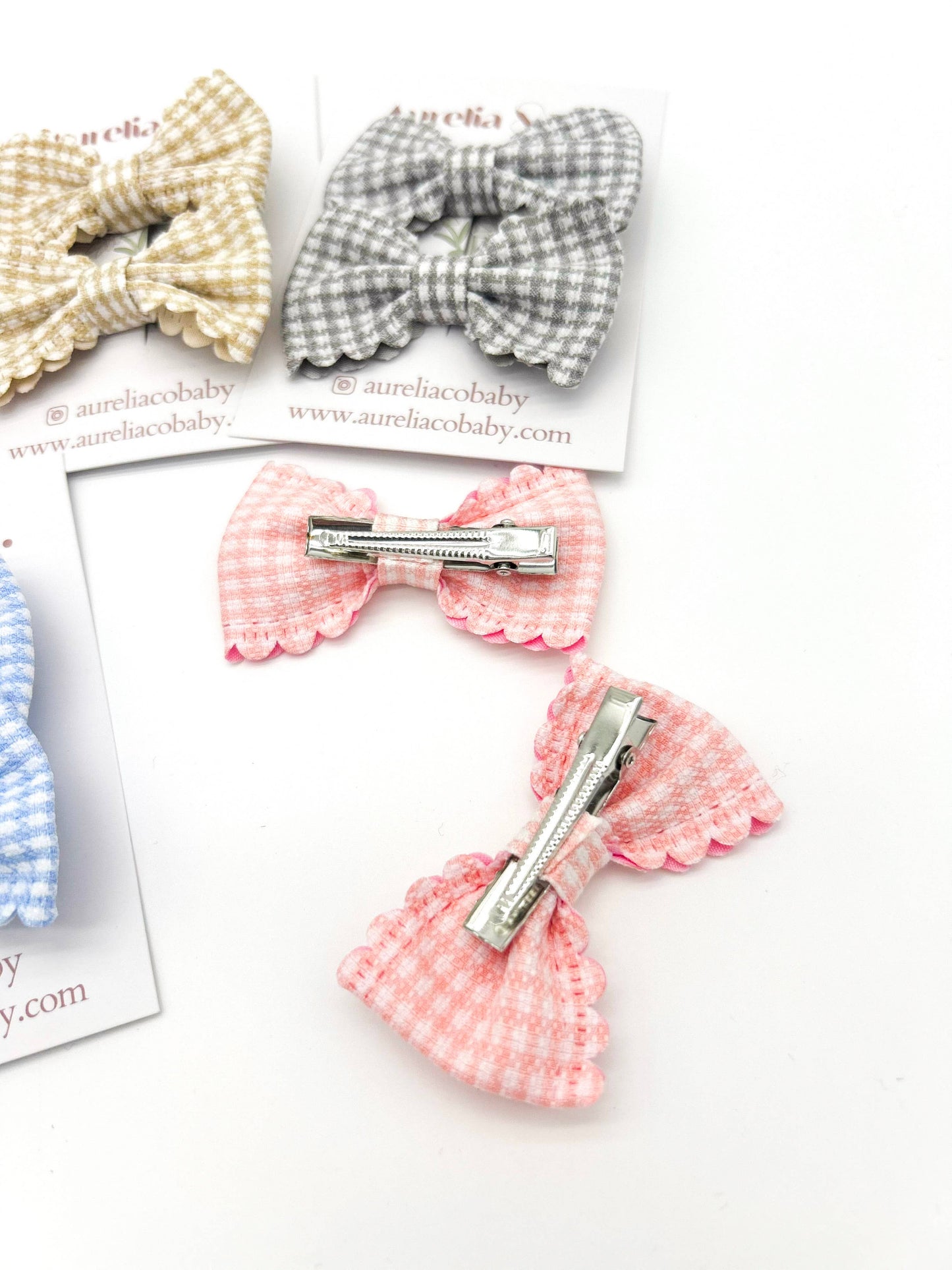 Kids Gingham Hair Bow Clips Accessories
