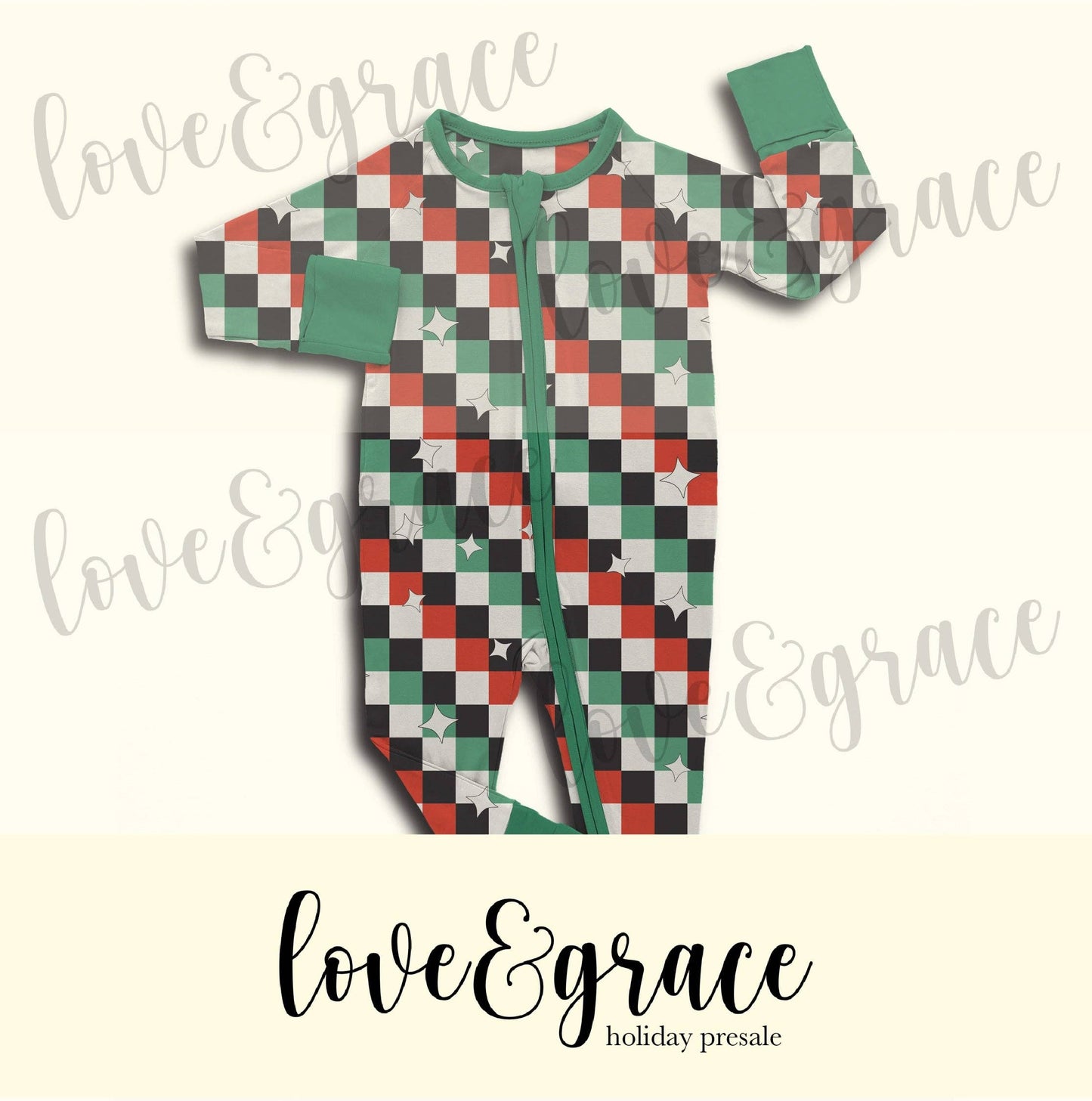 Love & Grace Check the halls zip romper