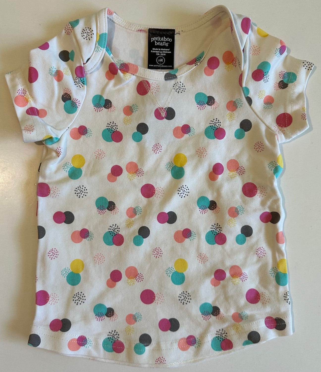 Peekaboo Beans, White and Colourful Polka-Dot Top - 3-6 Months