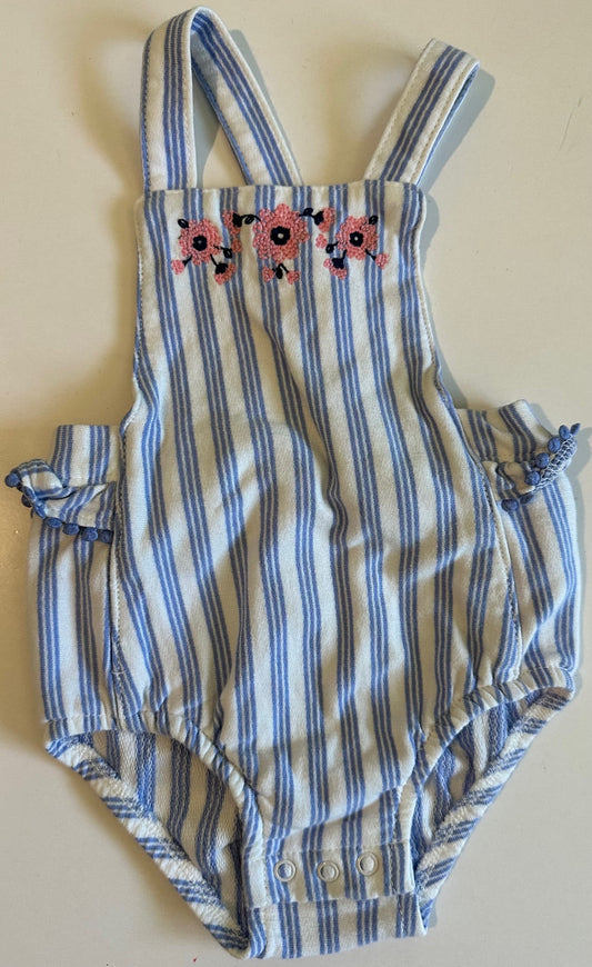 Carter's, Blue and White Striped Overall Romper - 9 Months