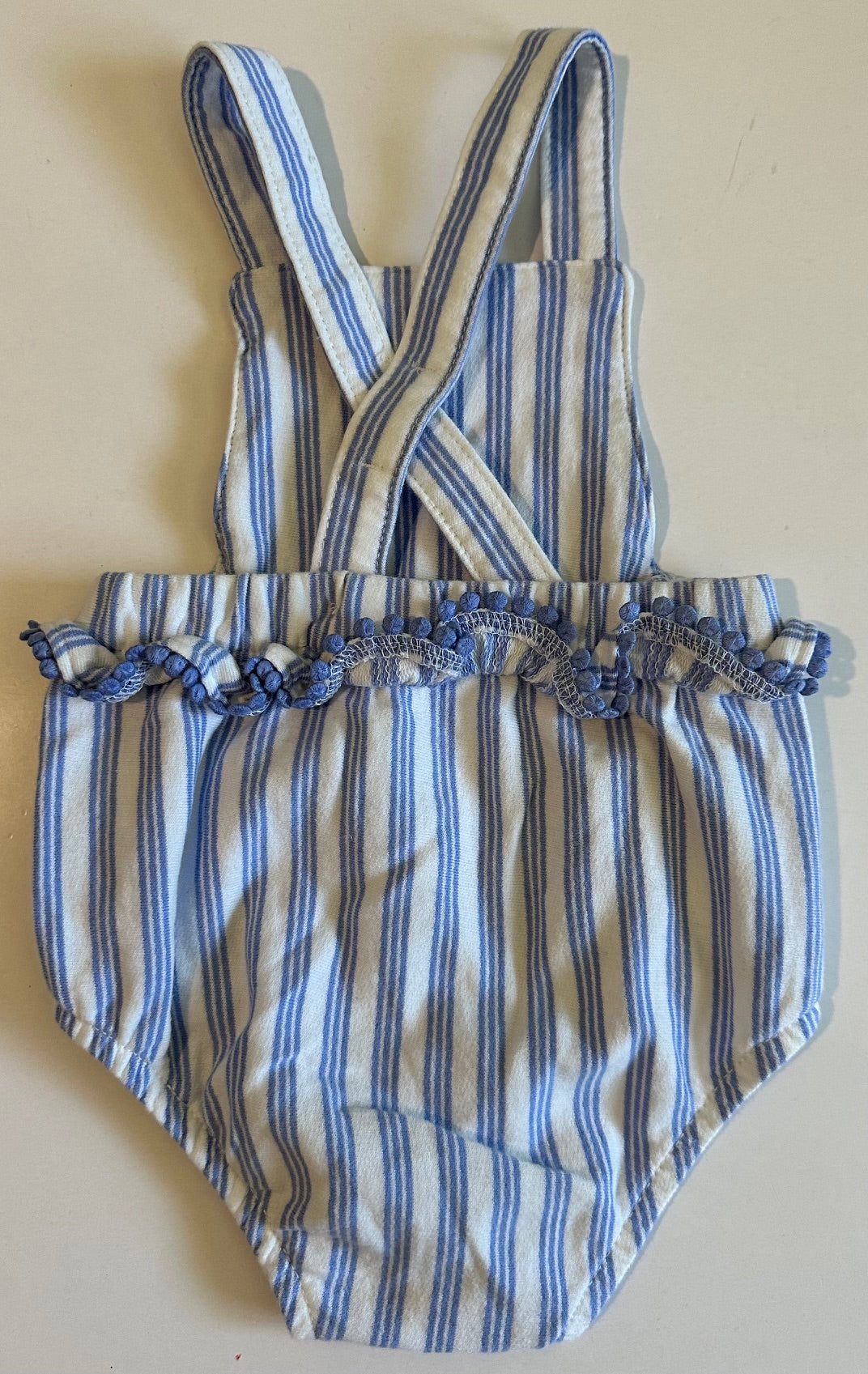 Carter's, Blue and White Striped Overall Romper - 9 Months