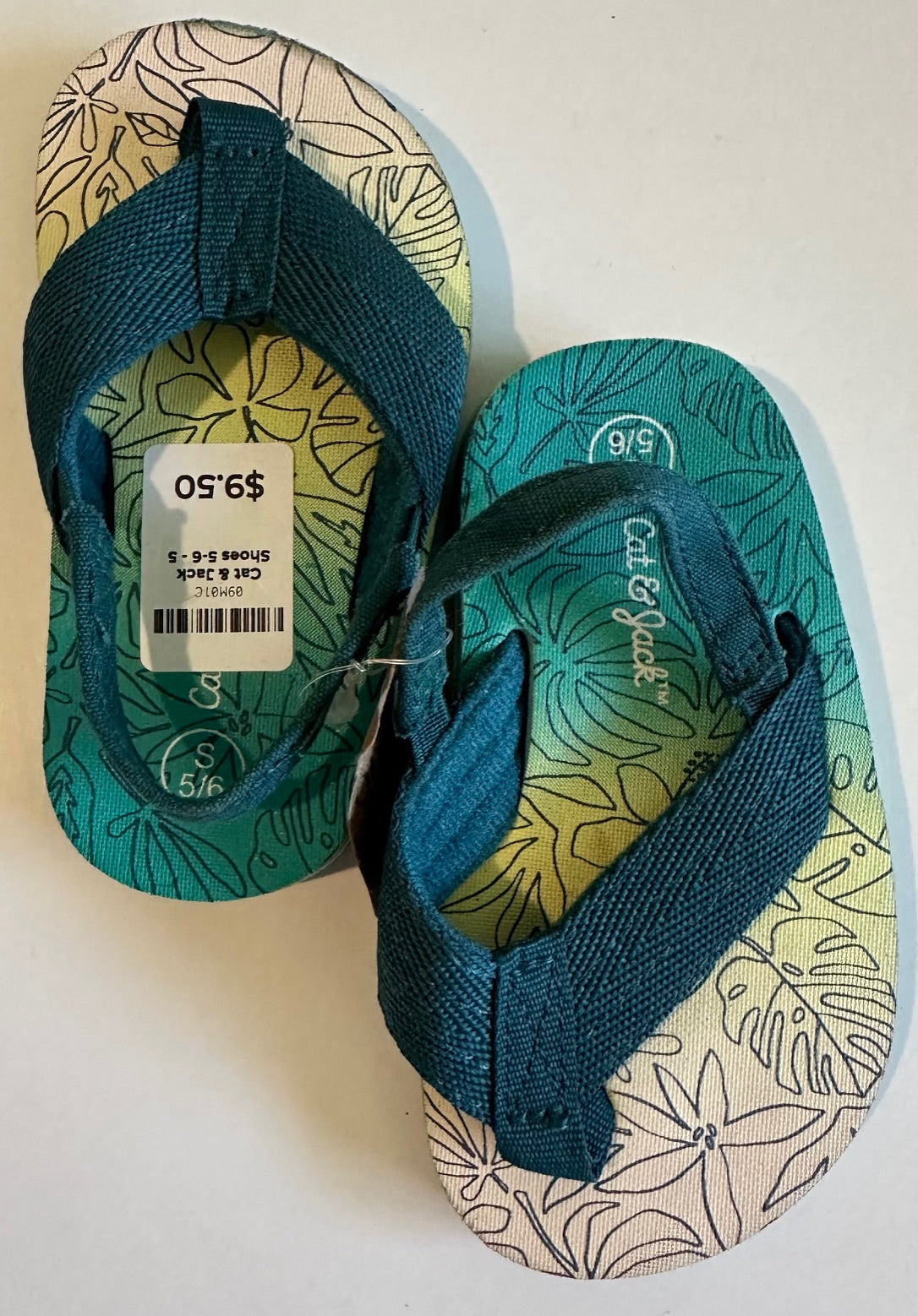 Cat & Jack, Tropical Teal Flip-Flop Sandals - Size 5/6T