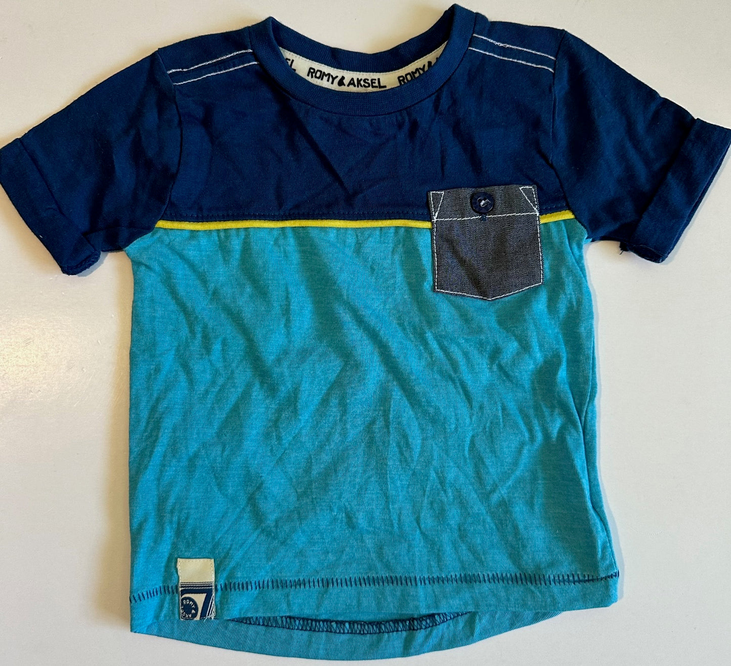 Romy & Aksel, Blue T-Shirt with Front Pocket - 9 Months