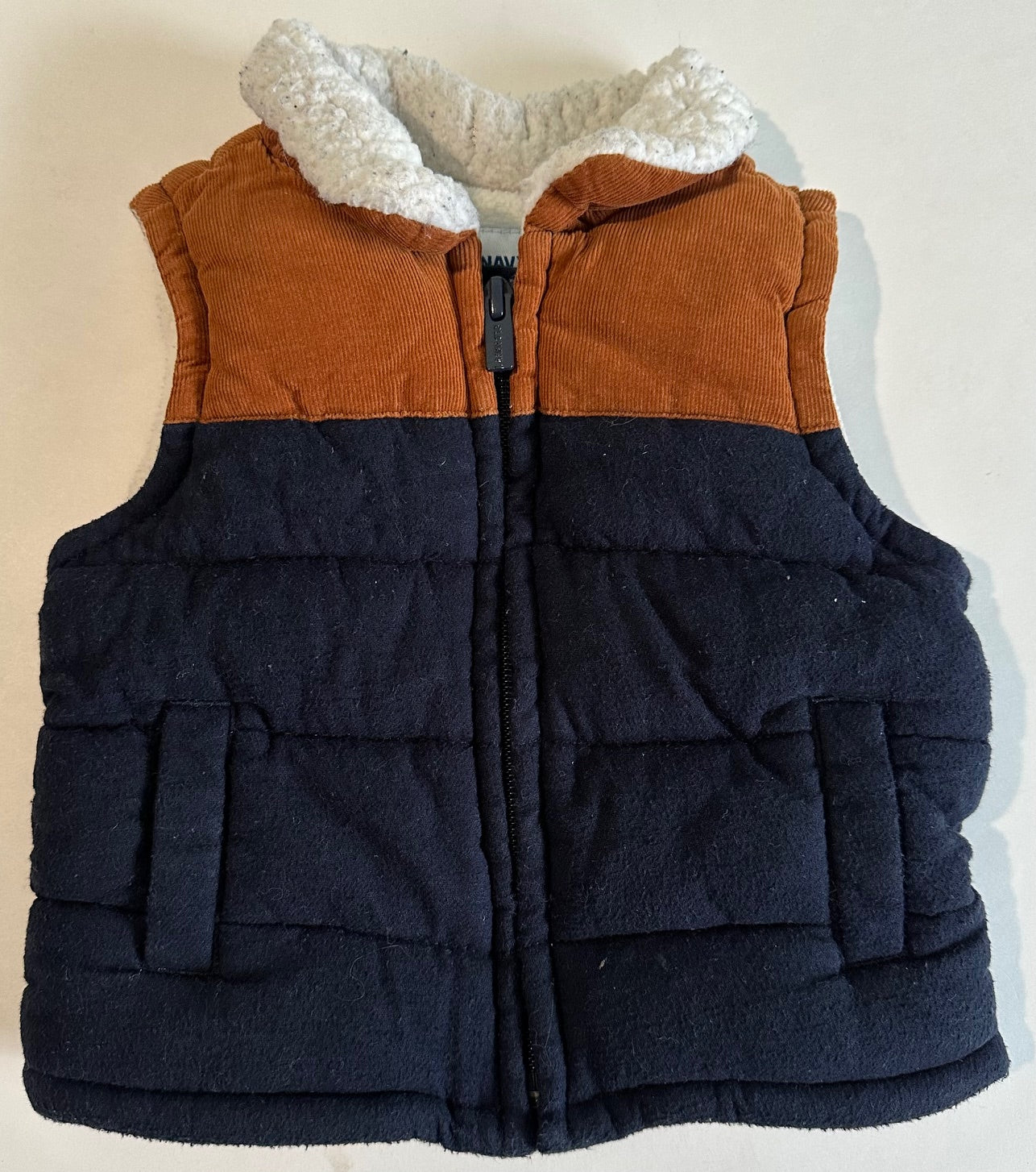 *Play* Old Navy, Dark Blue and Brown Sherpa Vest - 6-12 Months