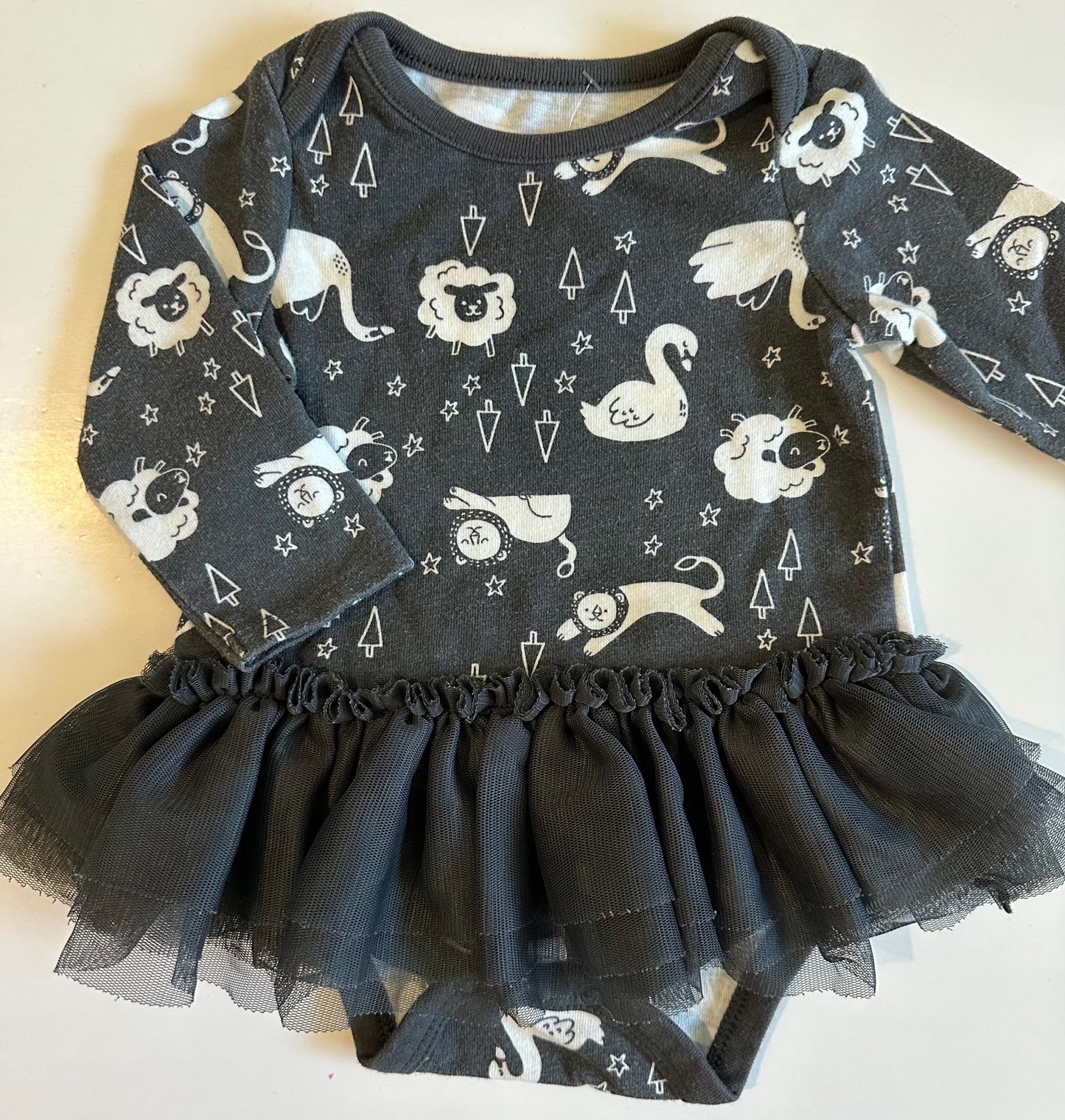 Cat & Jack, Dark Grey/Black Animals Onesie Tutu Dress - 0-3 Months