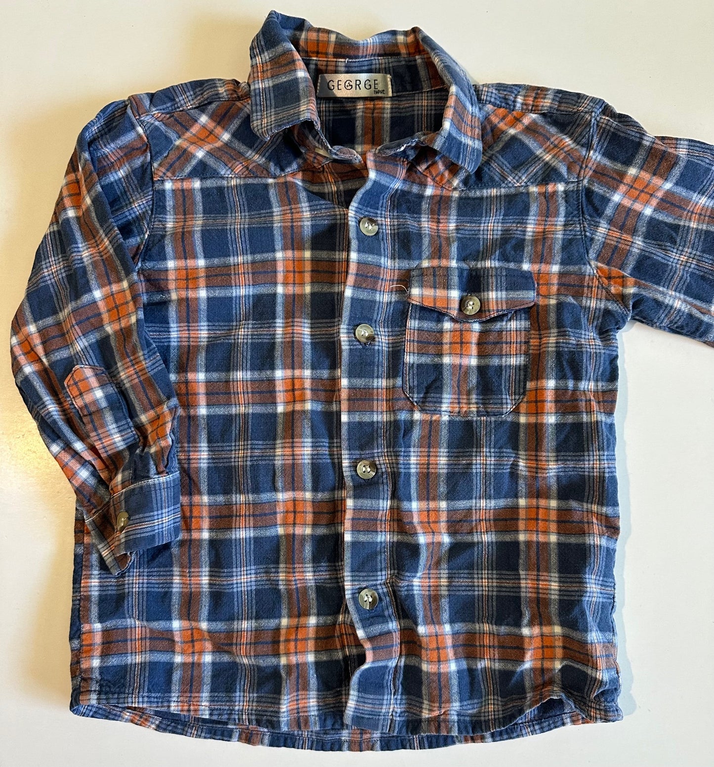 George, Blue and Orange Button-Up Plaid Shirt - Size 3X