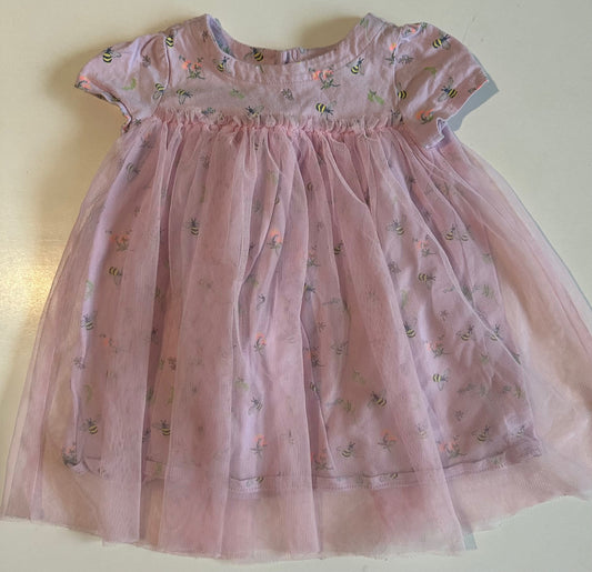 Baby Gap, Pink Bees Dress with Tulle - 6-12 Months