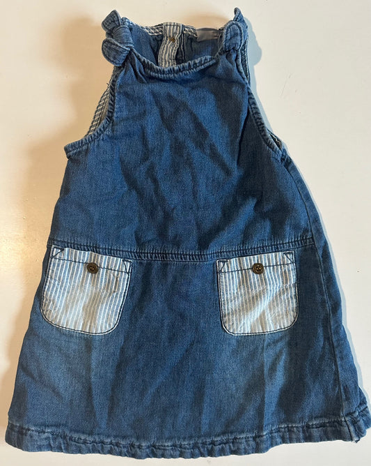 Mini Club, Denim Dress with Faded Pockets - 9-12 Months