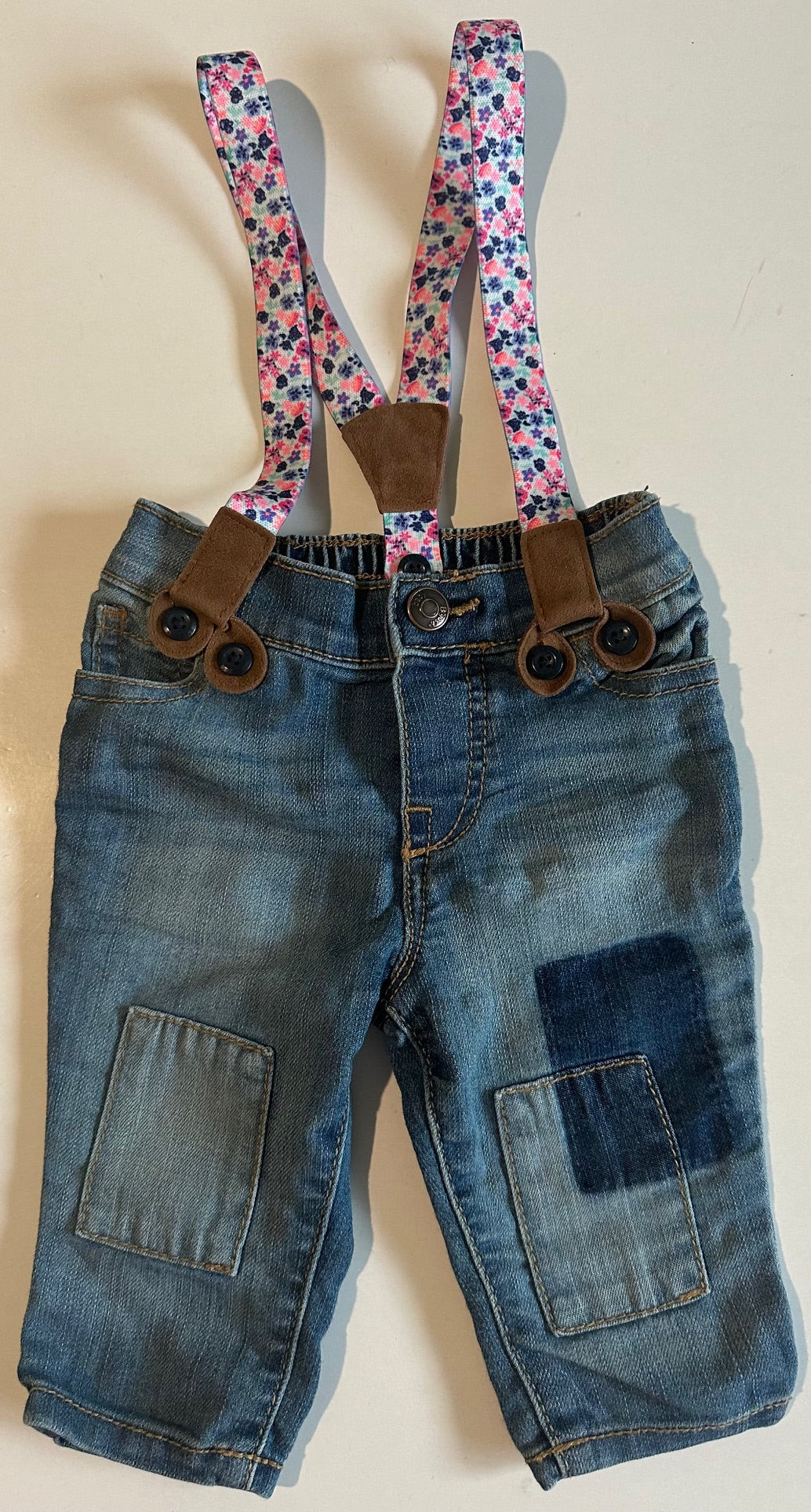 Baby B'Gosh, Jeans with Flowery Suspenders - 0-3 Months