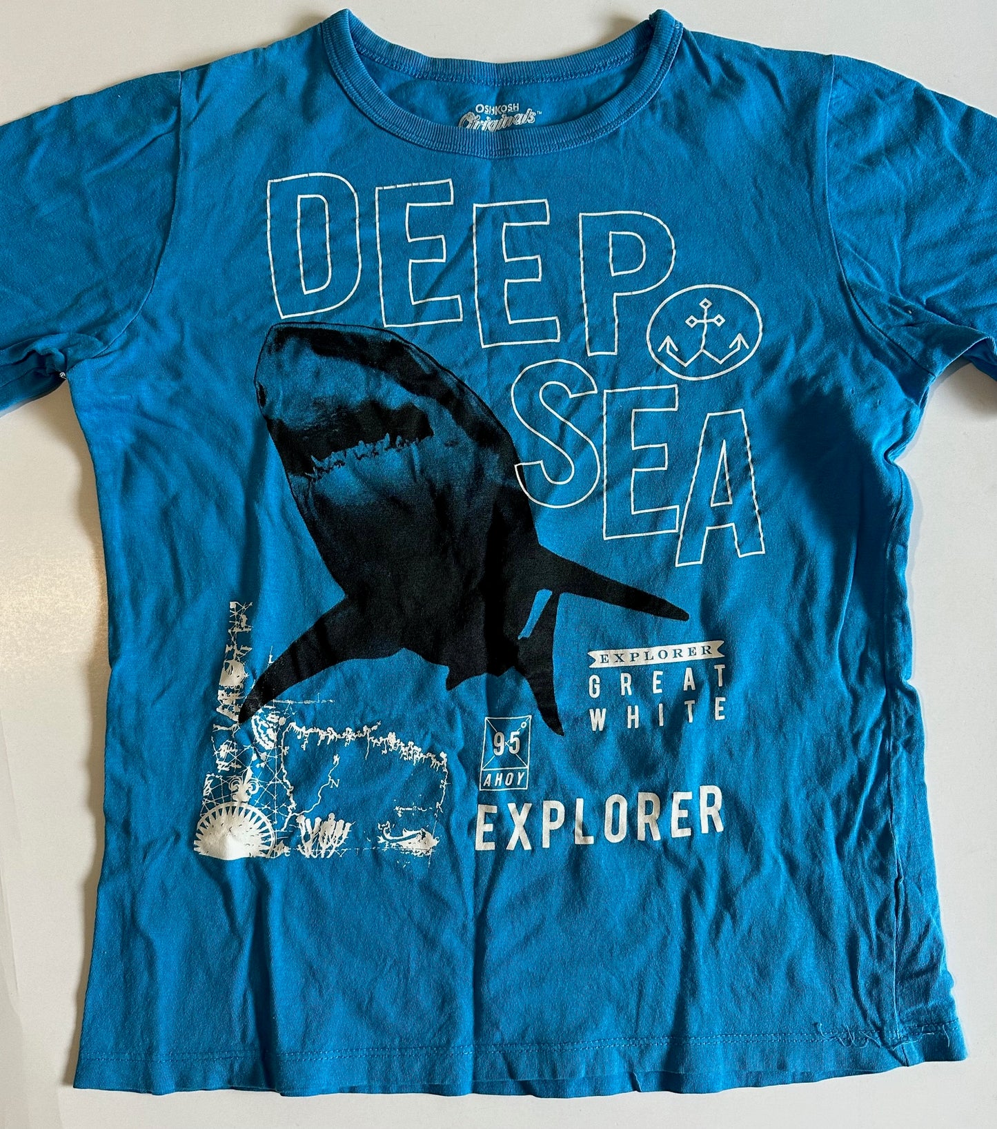 OshKosh, Blue "Deep Sea Explorer" Shark T-Shirt - Size 10