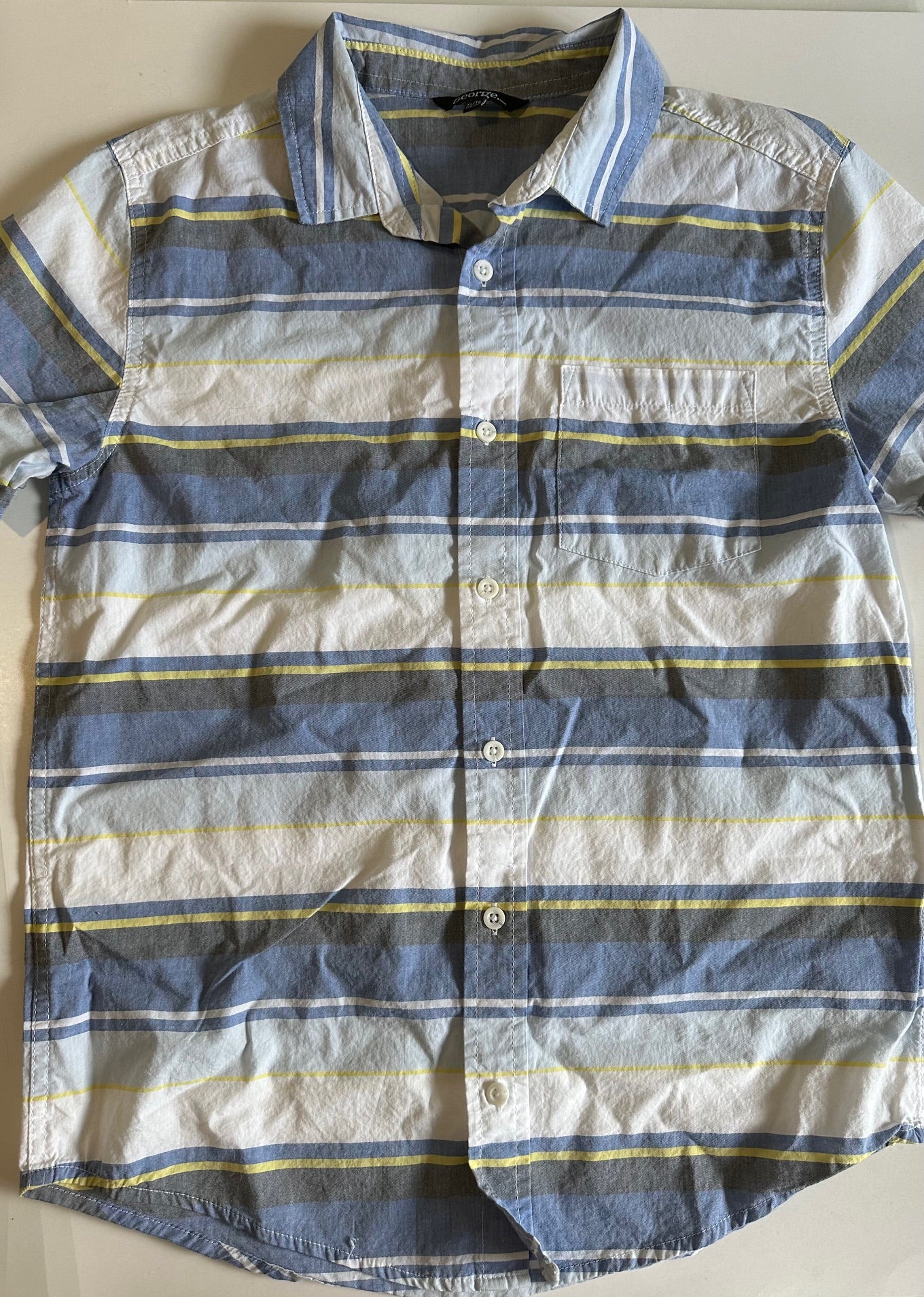 George, Blue and White Striped Button-Up T-Shirt - Size XL (14-16)