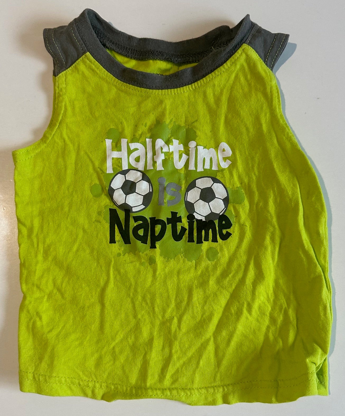 George, Bright Green "Halftime Naptime" Soccer Muscle Shirt - 6-12 Months