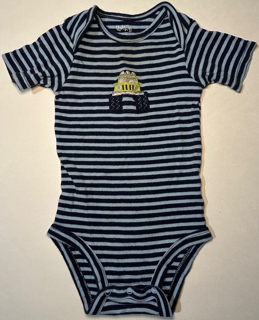 Pekkle, Blue Striped Monster Truck Onesie - 12 Months