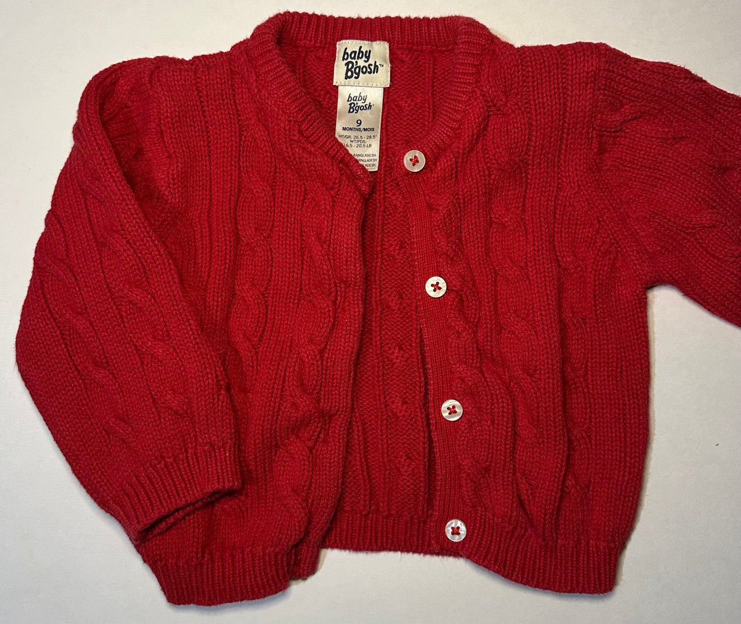 Baby B'Gosh, Red Button-Up Sweater - 9 Months