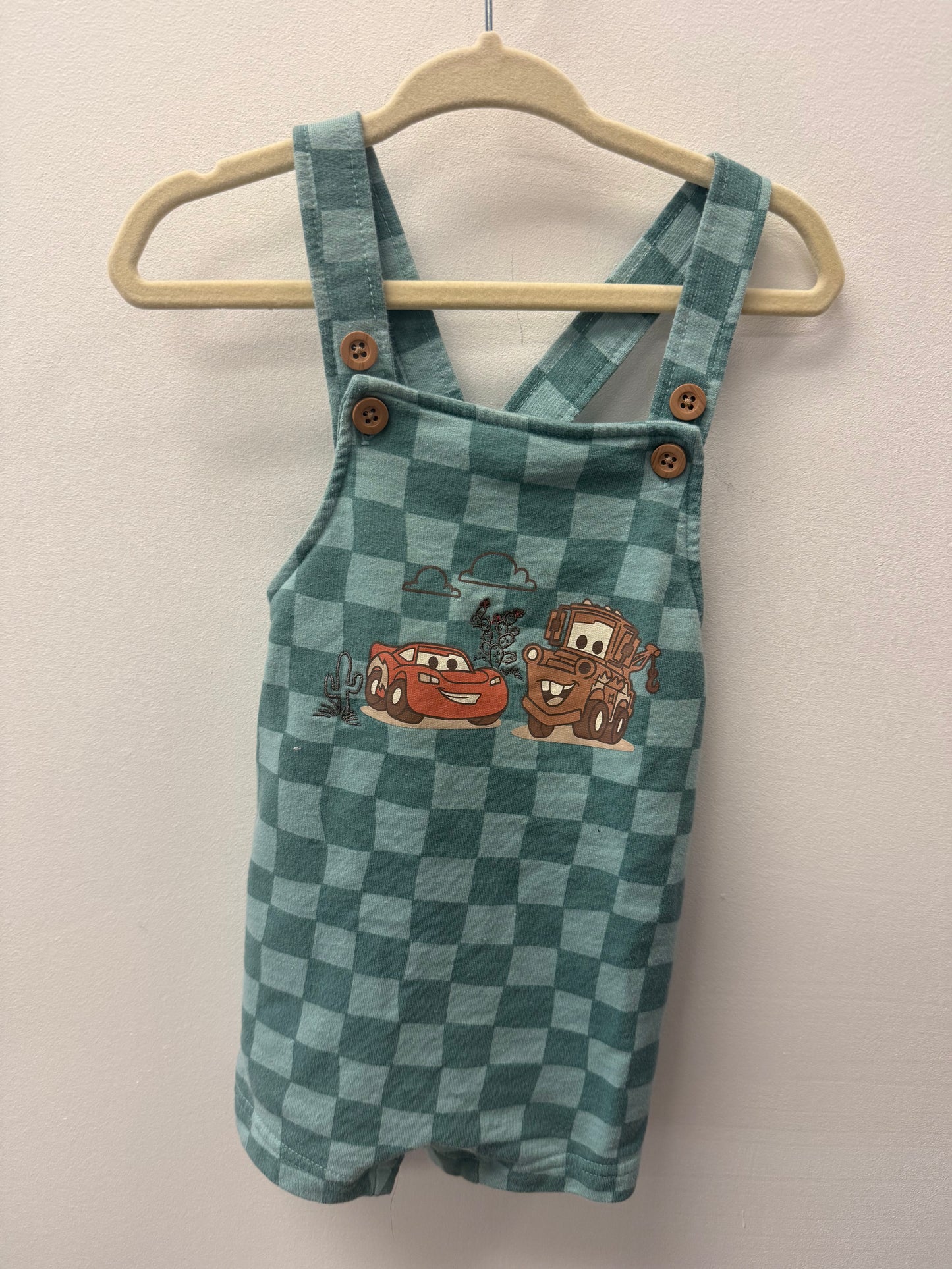 DISNEY CARS CHECKERED OVERALLS SIZE 3-6M