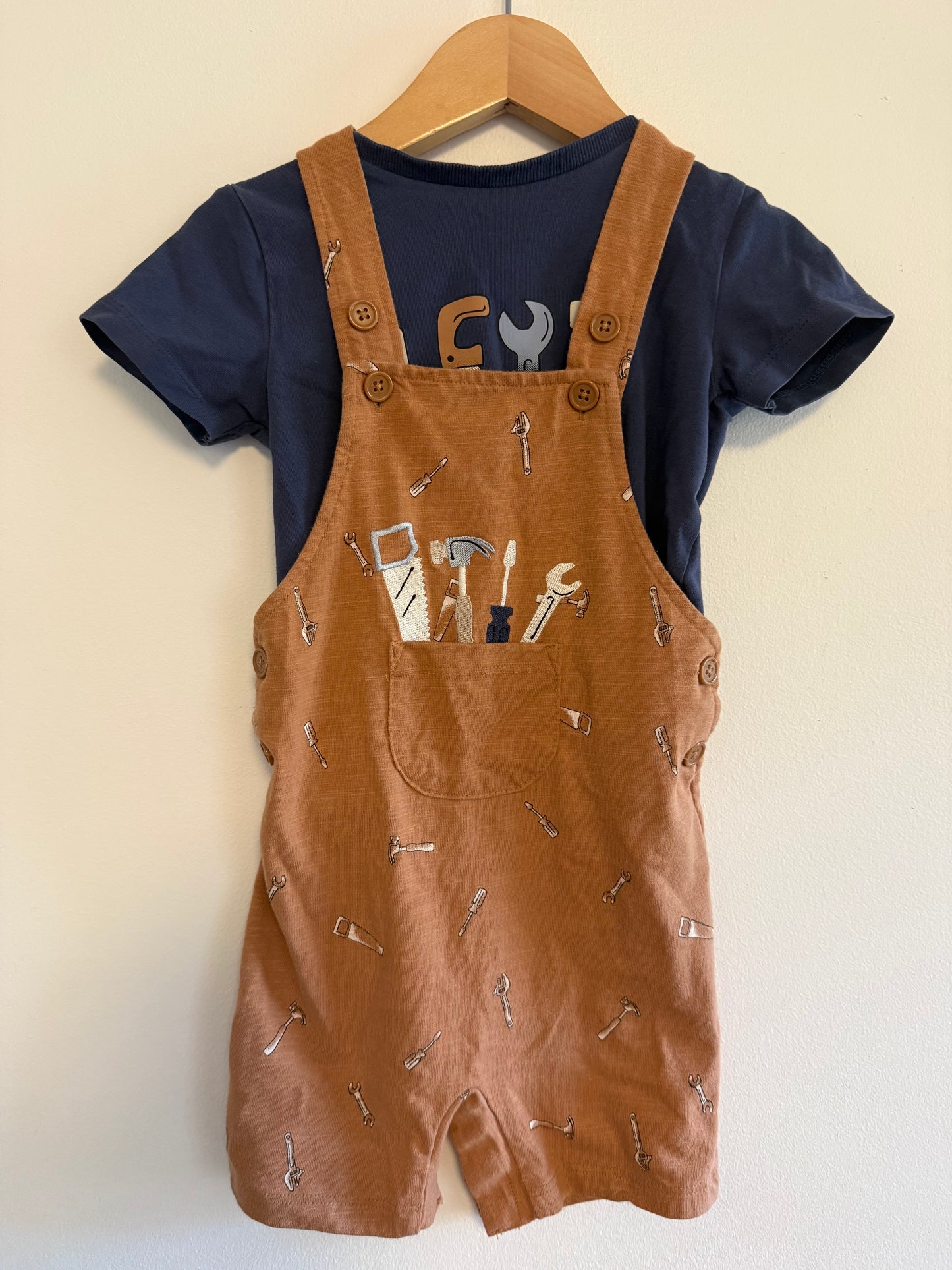 PEKKLE OVERALLS AND SHIRT SIZE 24M
