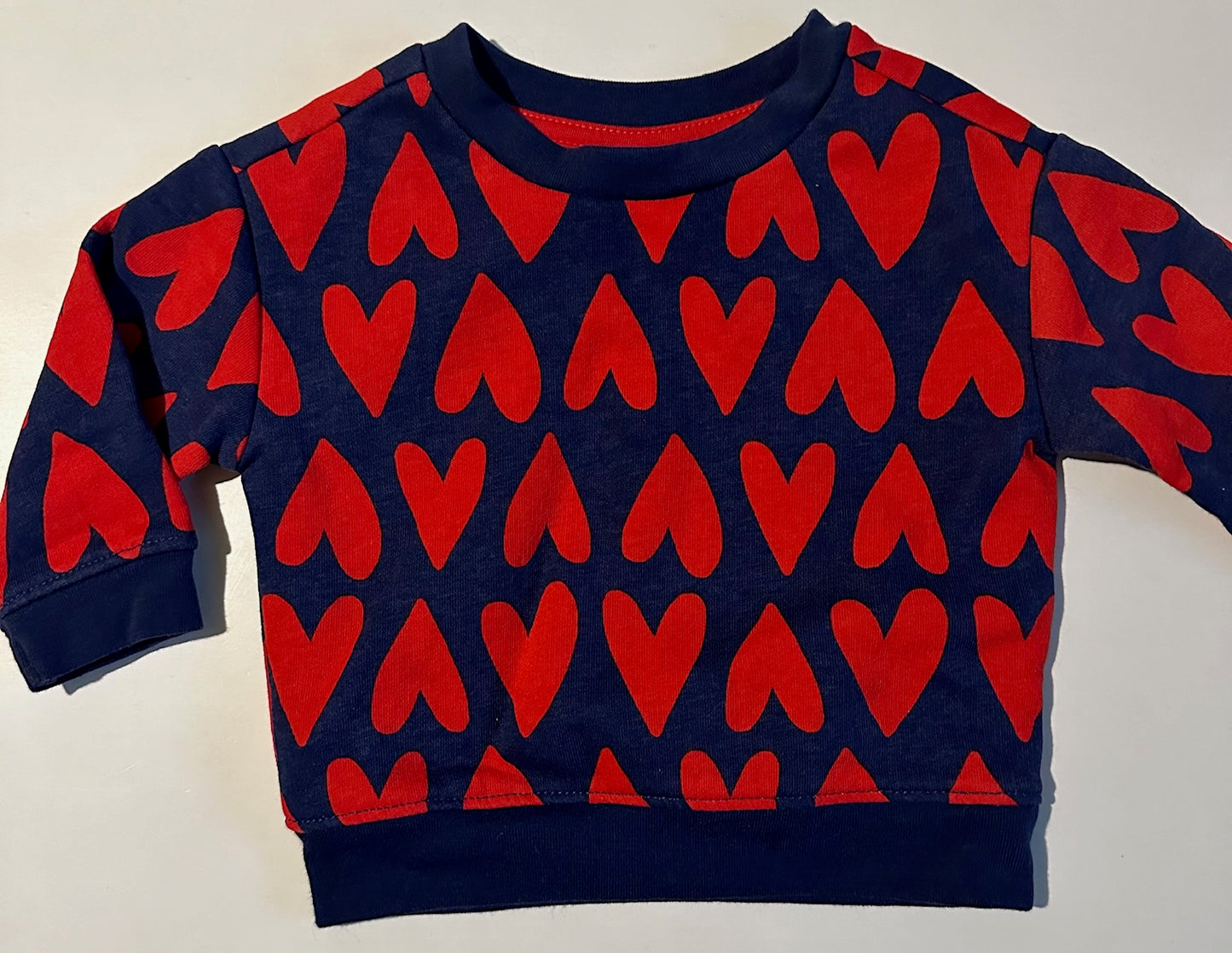 Old Navy, Dark Blue and Red Hearts Shirt - 3-6 Months