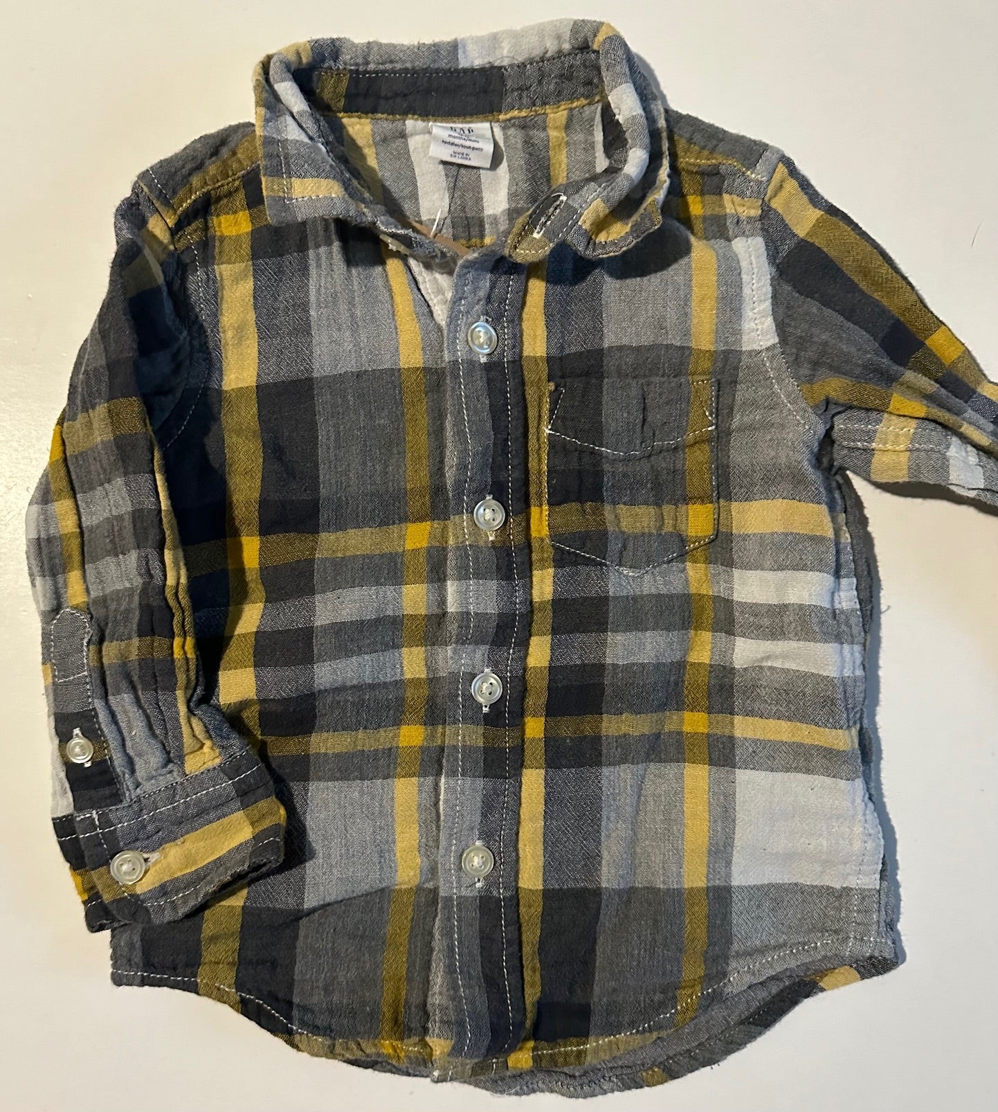 Baby Gap, Grey and Yellow Button-Up Shirt - 12-18 Months