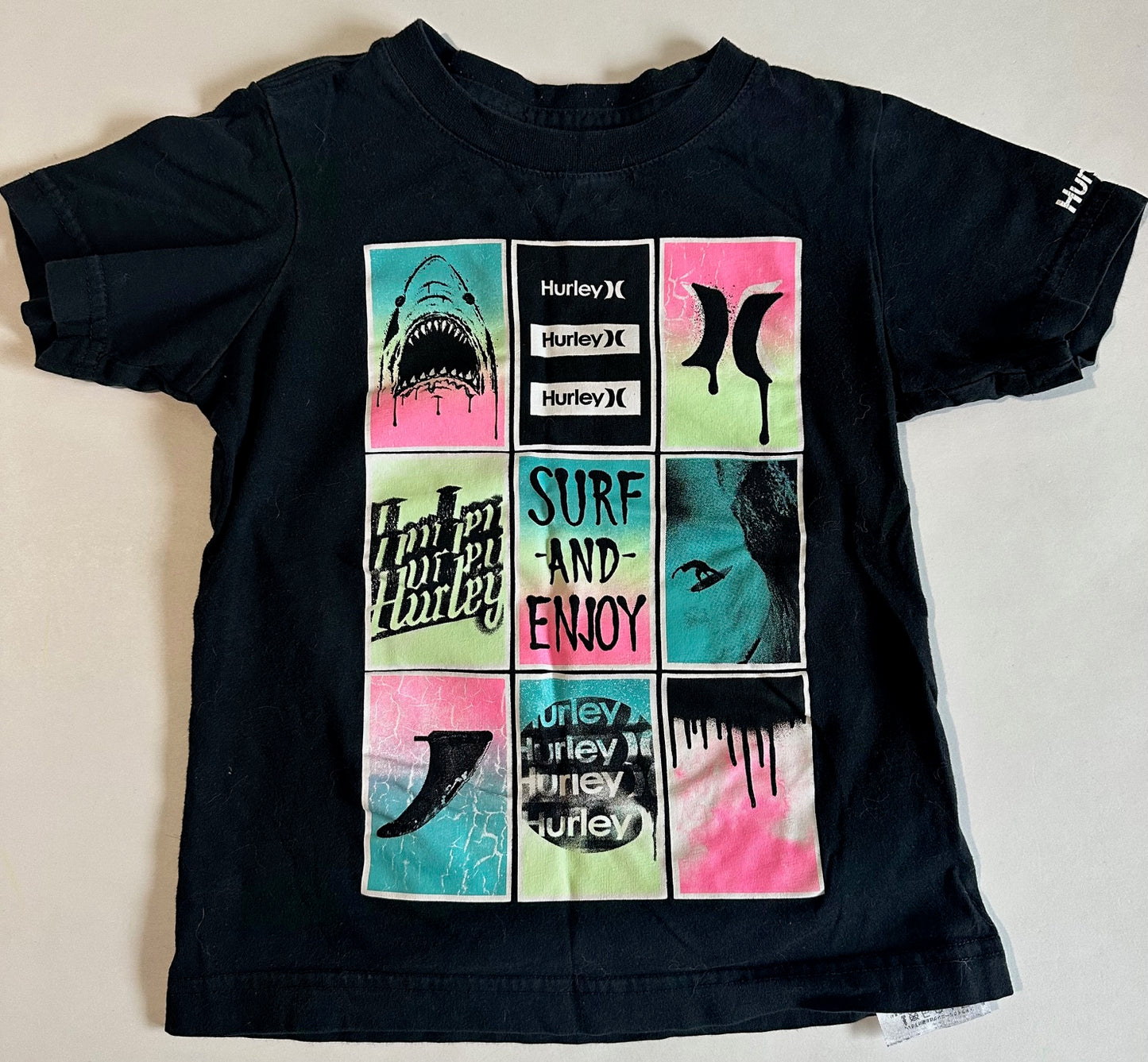 Hurley, Black "Surf and Enjoy" T-Shirt - Size 4-5Y