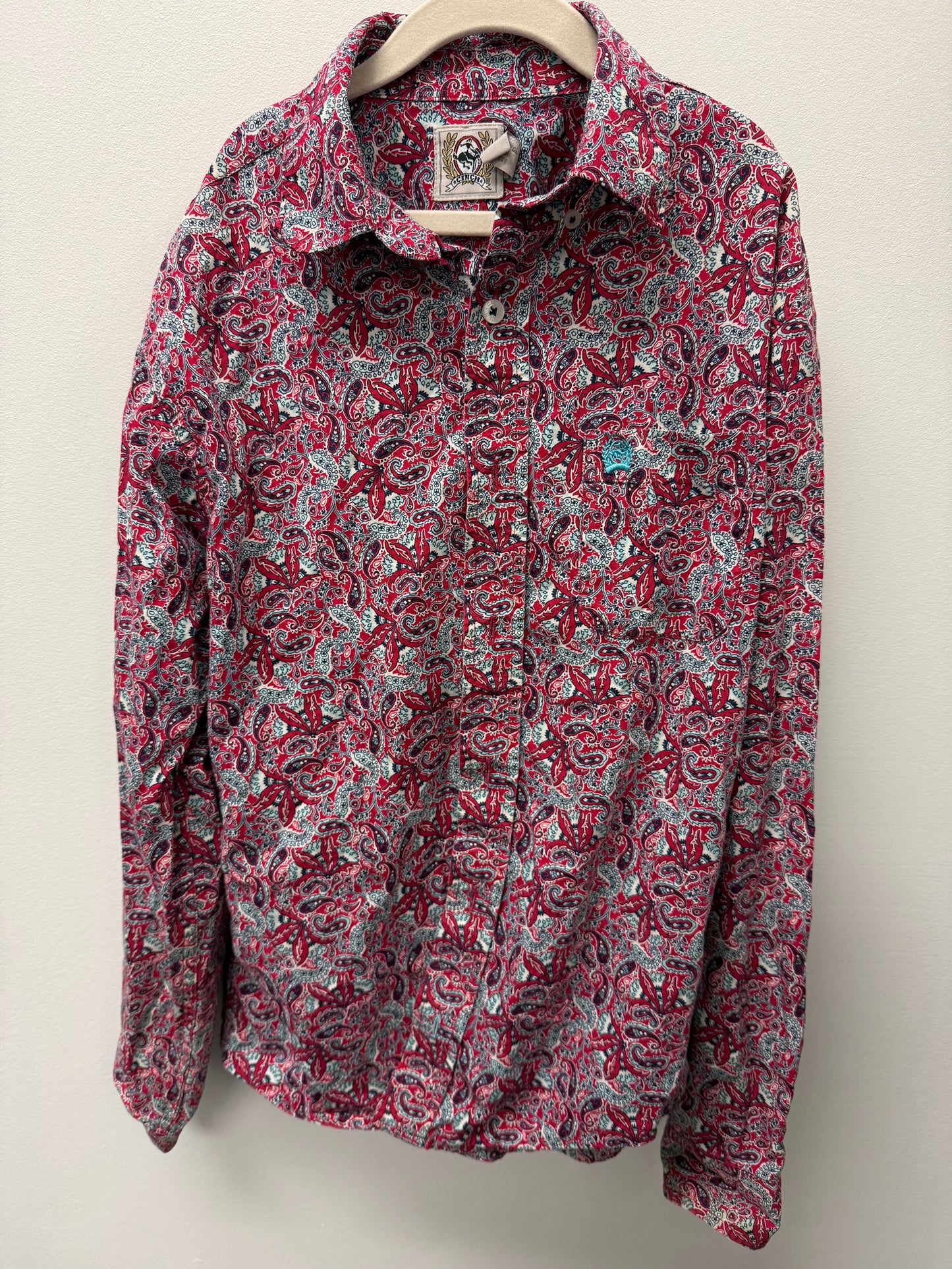CINCH RED PAISLEY PRINT BUTTON UP SIZE 12
