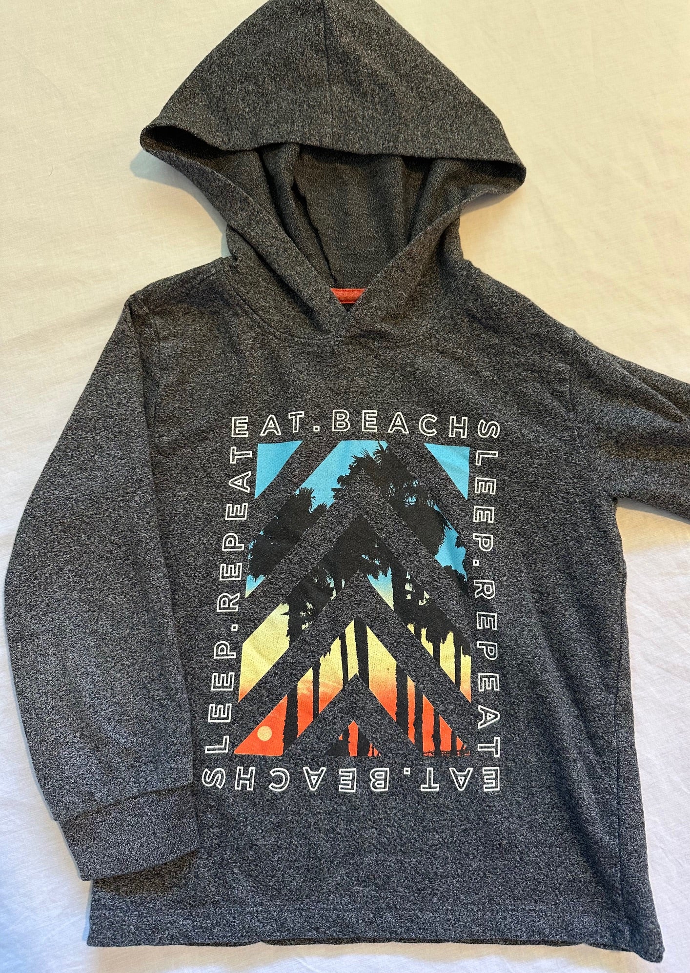 Cherokee, Grey Hooded "Eat Beach Sleep Repeat" Shirt - Size 6