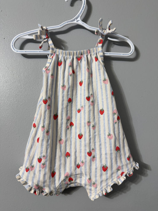OLD NAVY STRIPPED STRAWBERRY ROMPER SIZE 12-18M