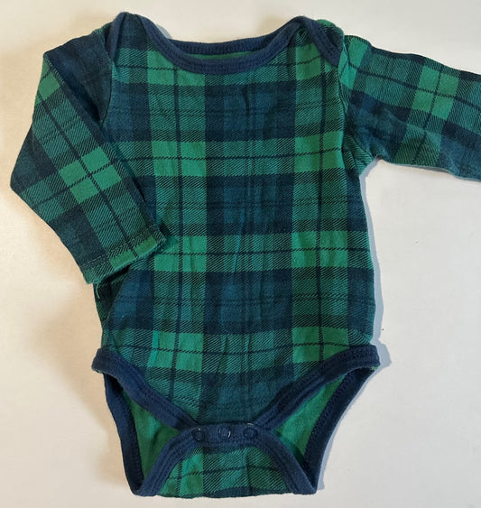 Unknown Brand, Green and Navy Blue Plaid Onesie - 3-6 Months