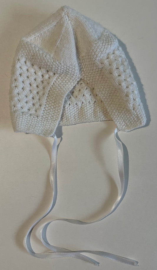 Unknown Brand, White Knitted Bonnet - 0-3 Months