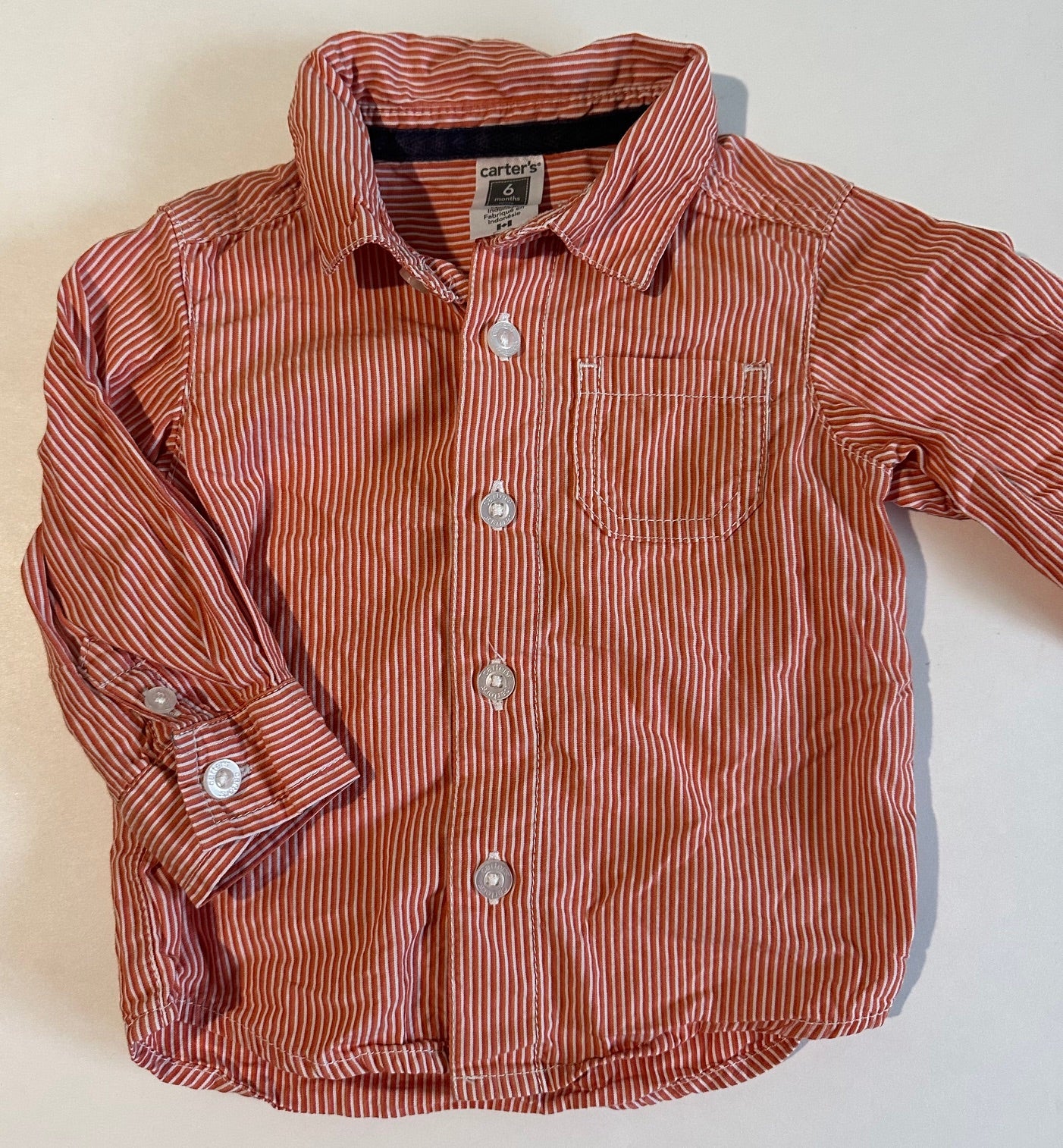 Carter's, Orange Striped Button-Up Shirt - 6 Months