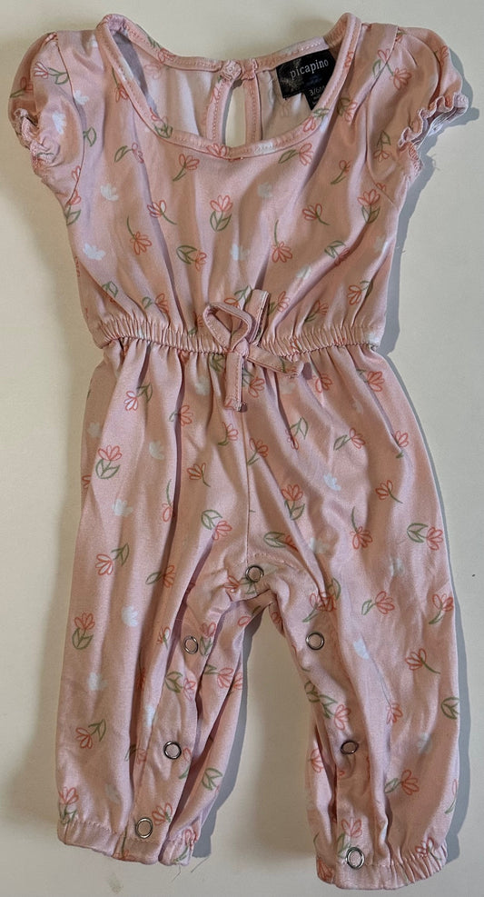 Picapino, Pink Flowery Romper - 3-6 Months