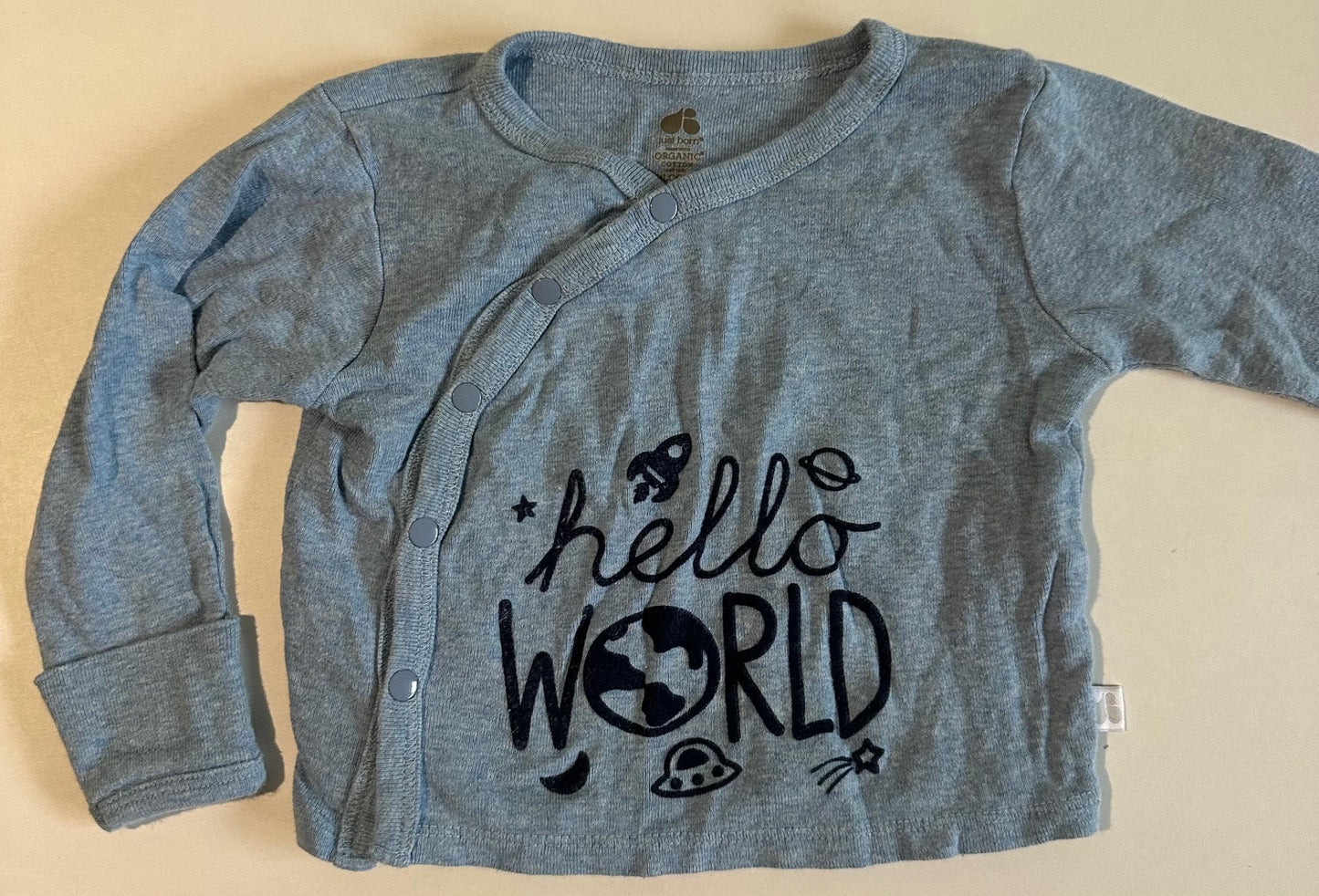 Just Born, Blue "Hello World" Shirt - 3-6 Months