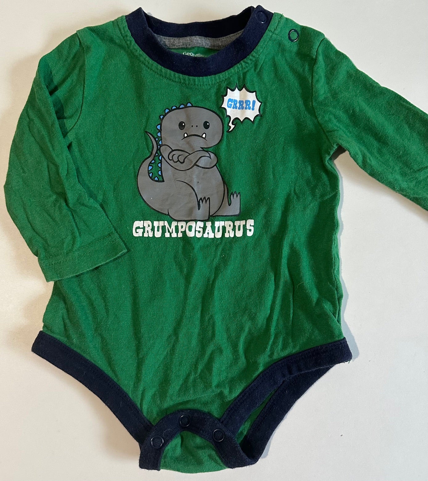 George, Green "Grumposaurus" Onesie - 6-12 Months