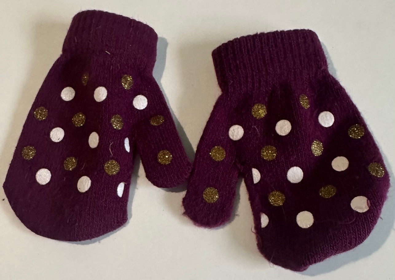 Kombi, Burgundy Polka-Dot Mittens - Size 5-7