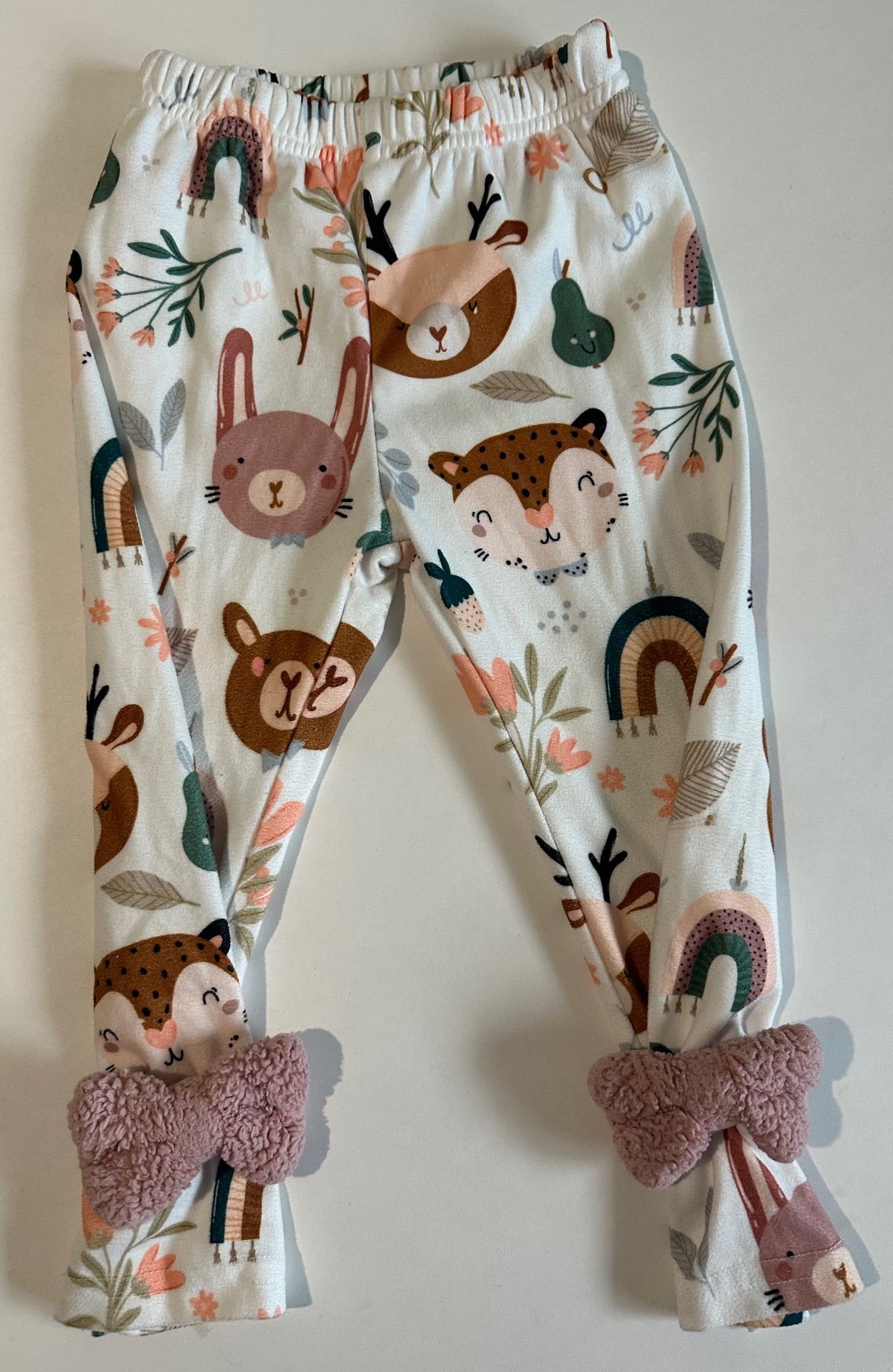 Unknown Brand, Soft Forest Animals Pants with Soft Dusty Pink Bows - Size 2Y