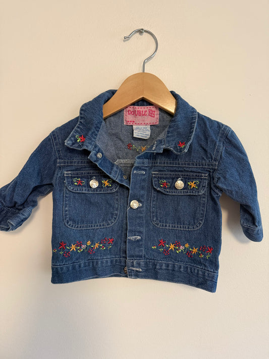 VINTAGE DOUBLE ZZ DENIM FLORAL JACKET TAGGED 3M FITS WAY BIGGER