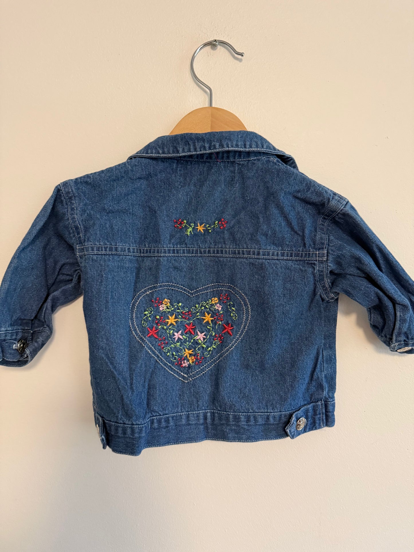 VINTAGE DOUBLE ZZ DENIM FLORAL JACKET TAGGED 3M FITS WAY BIGGER