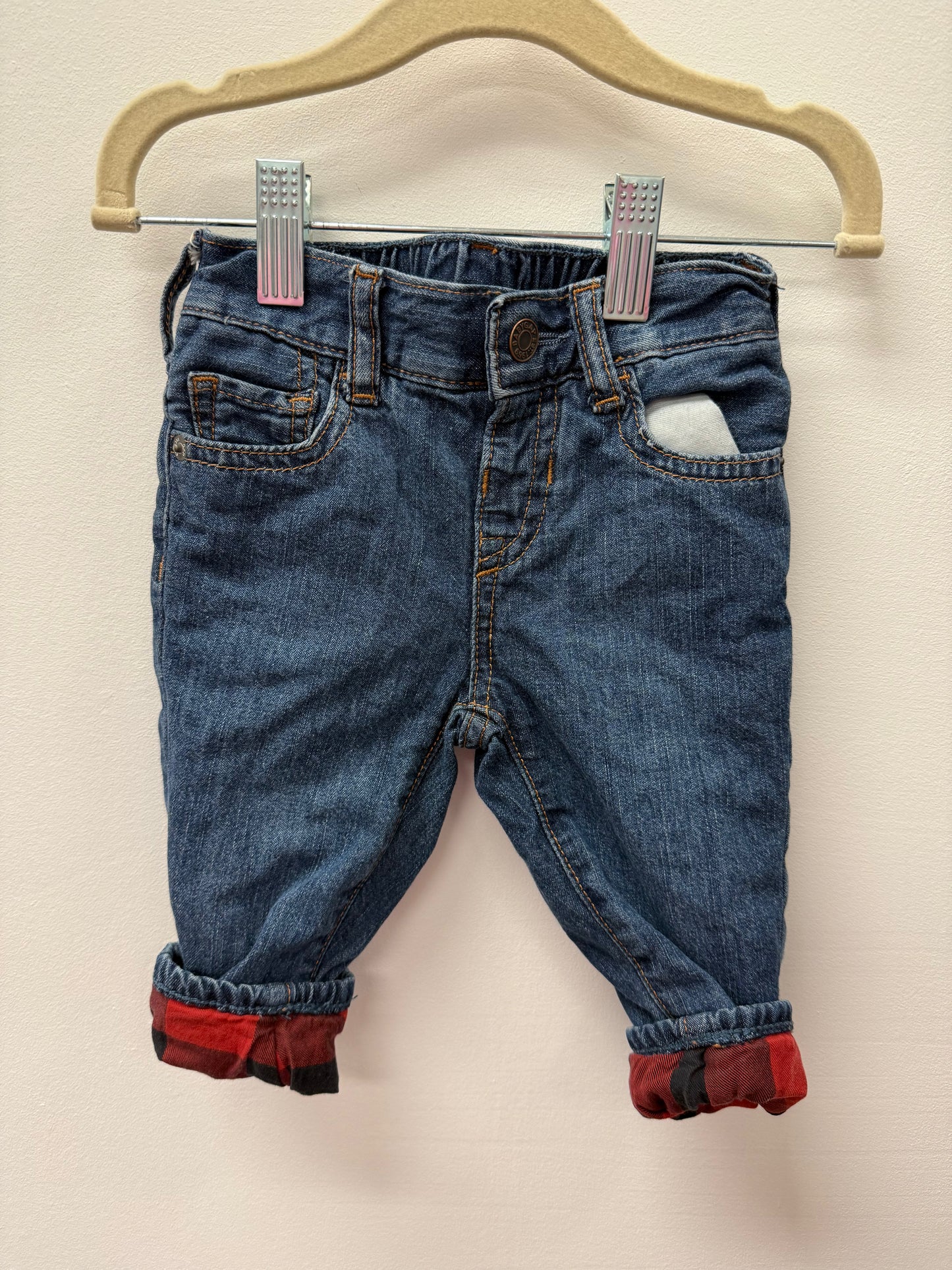 BABY GAP PLAID LINED JEANS SIZE 6-12M