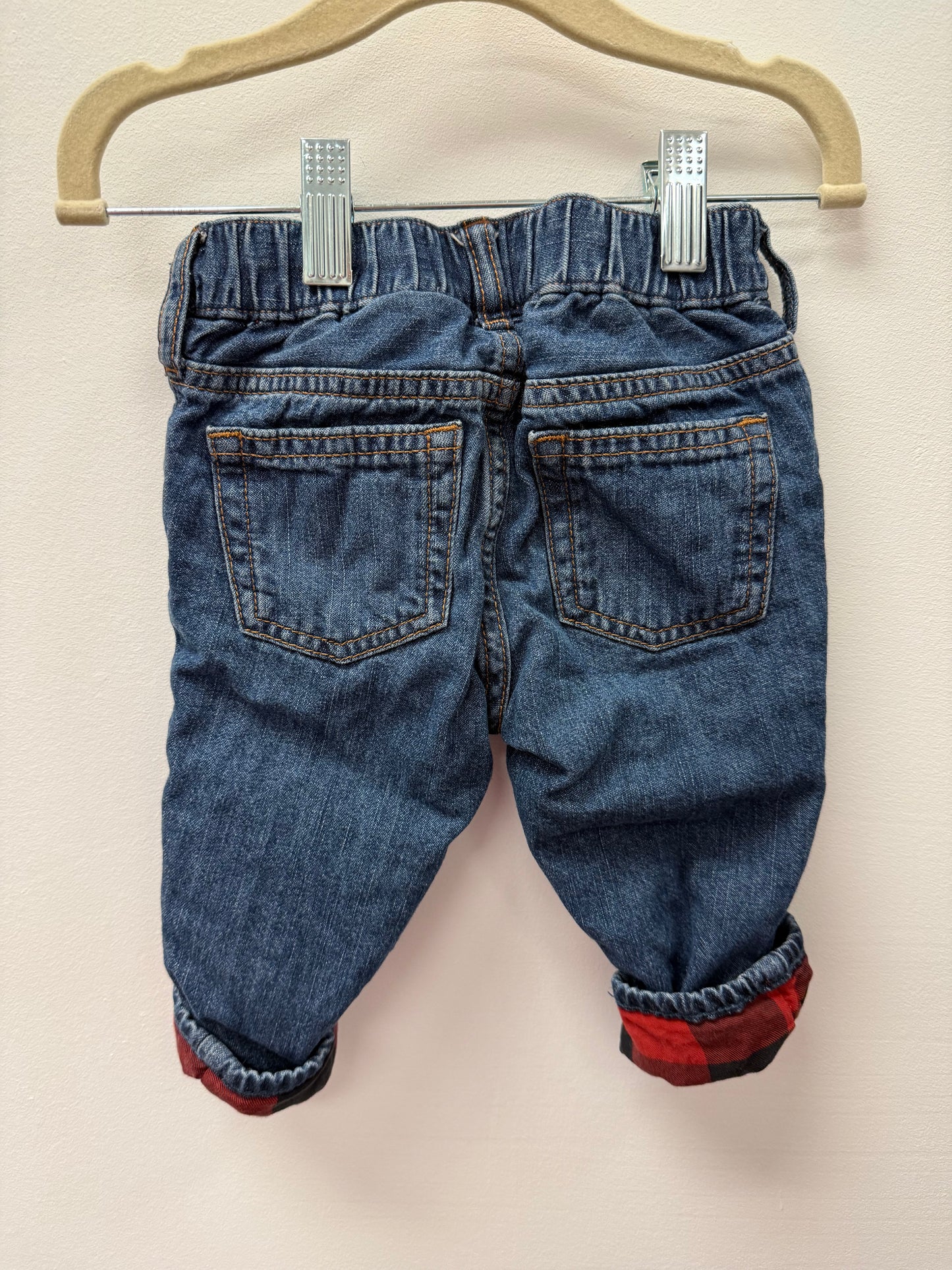 BABY GAP PLAID LINED JEANS SIZE 6-12M